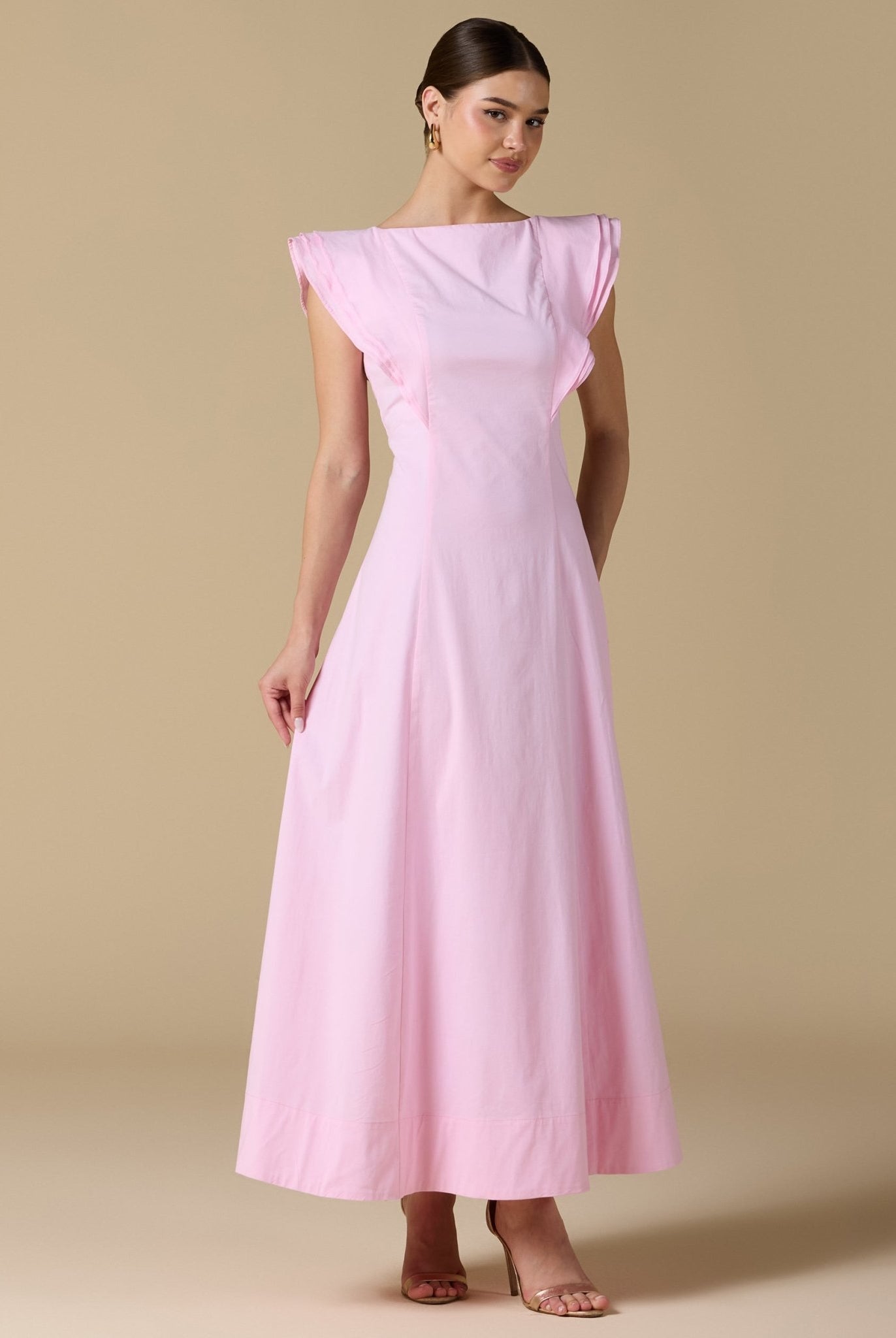 Washed Cotton Boat Neck Midi Dress with Back Tie - shopaleena