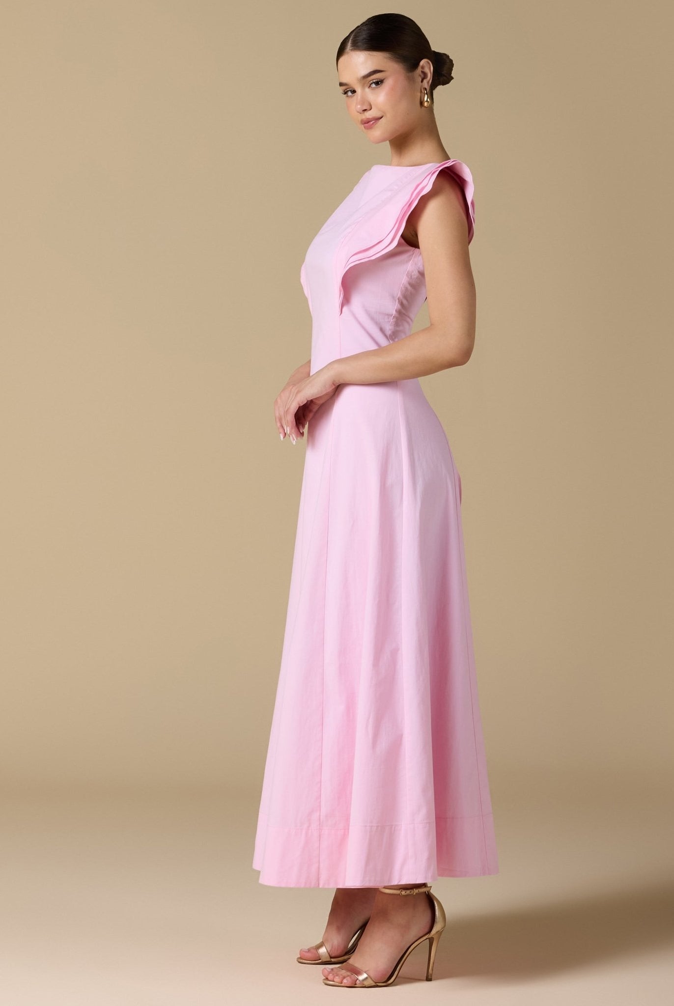 Washed Cotton Boat Neck Midi Dress with Back Tie - shopaleena