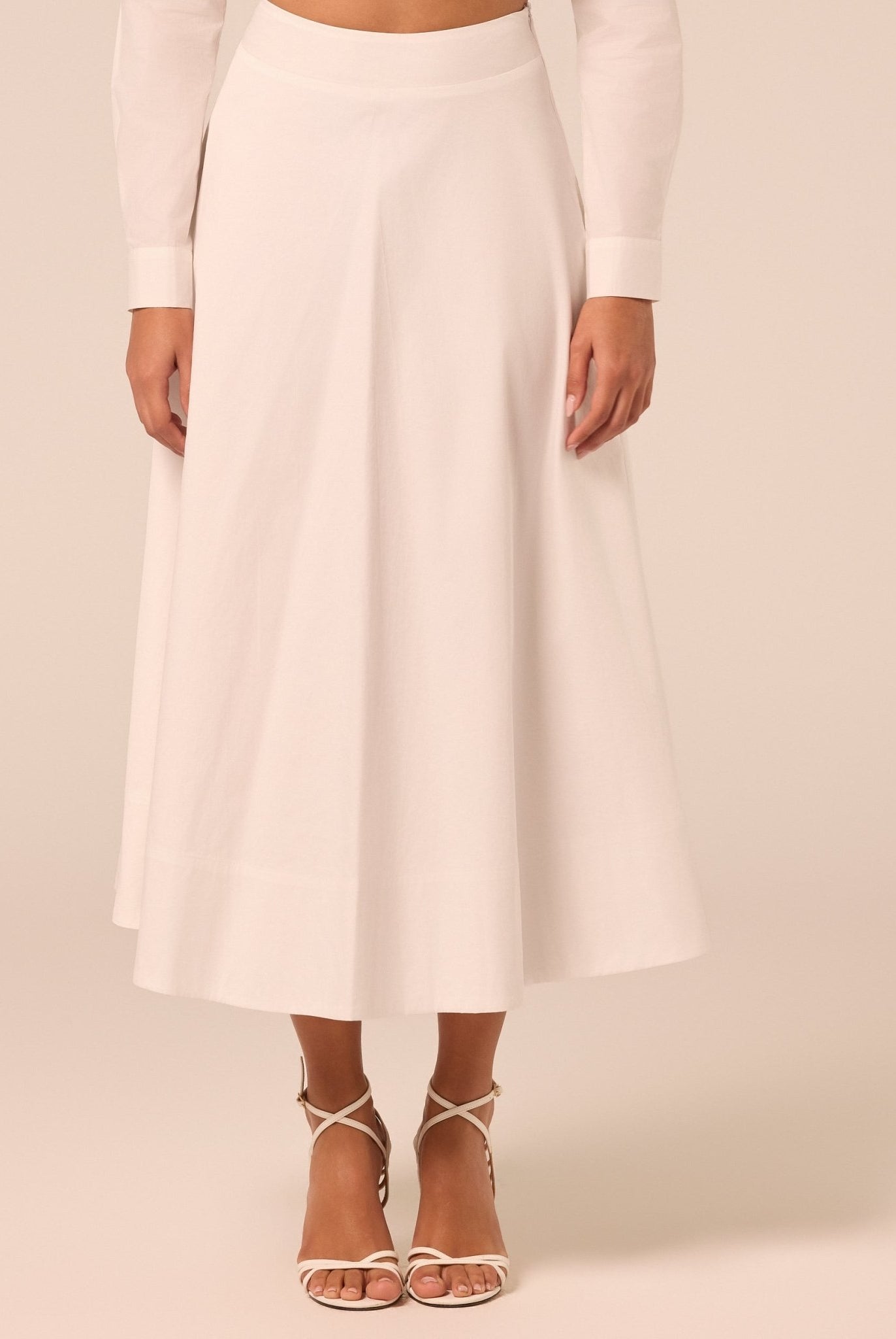 White A Line Cotton Midi Skirt - shopaleena