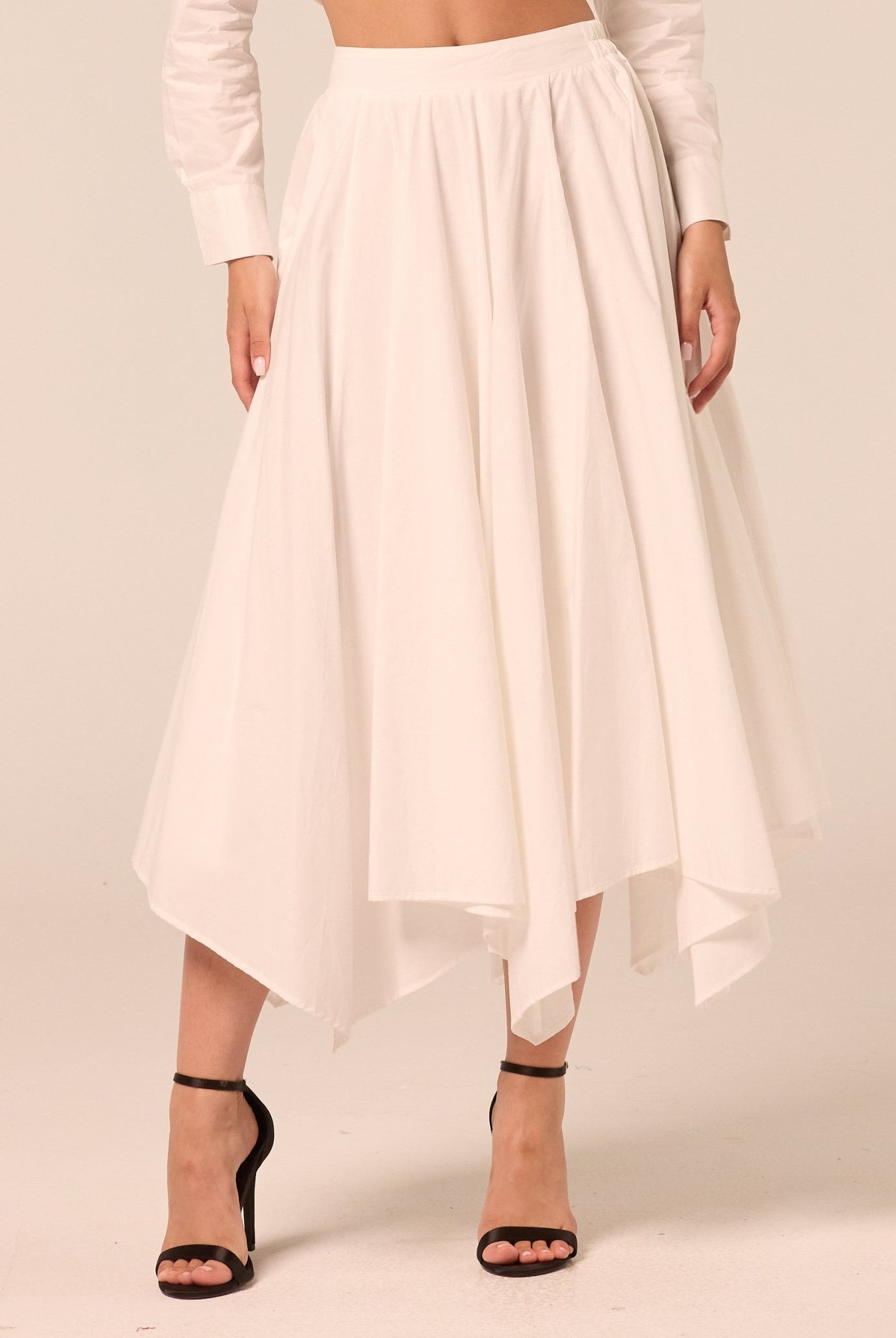 White A Line Cotton Midi Skirt - shopaleena
