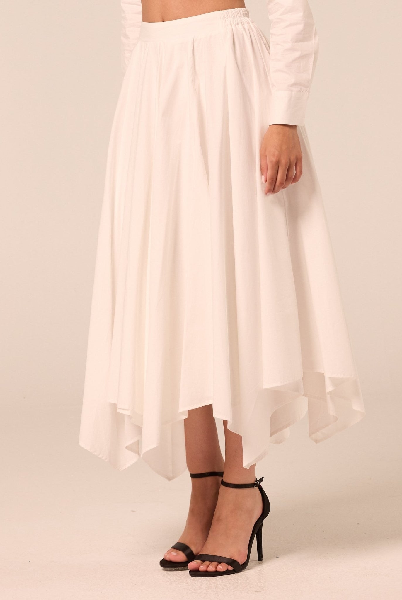 White A Line Cotton Midi Skirt - shopaleena