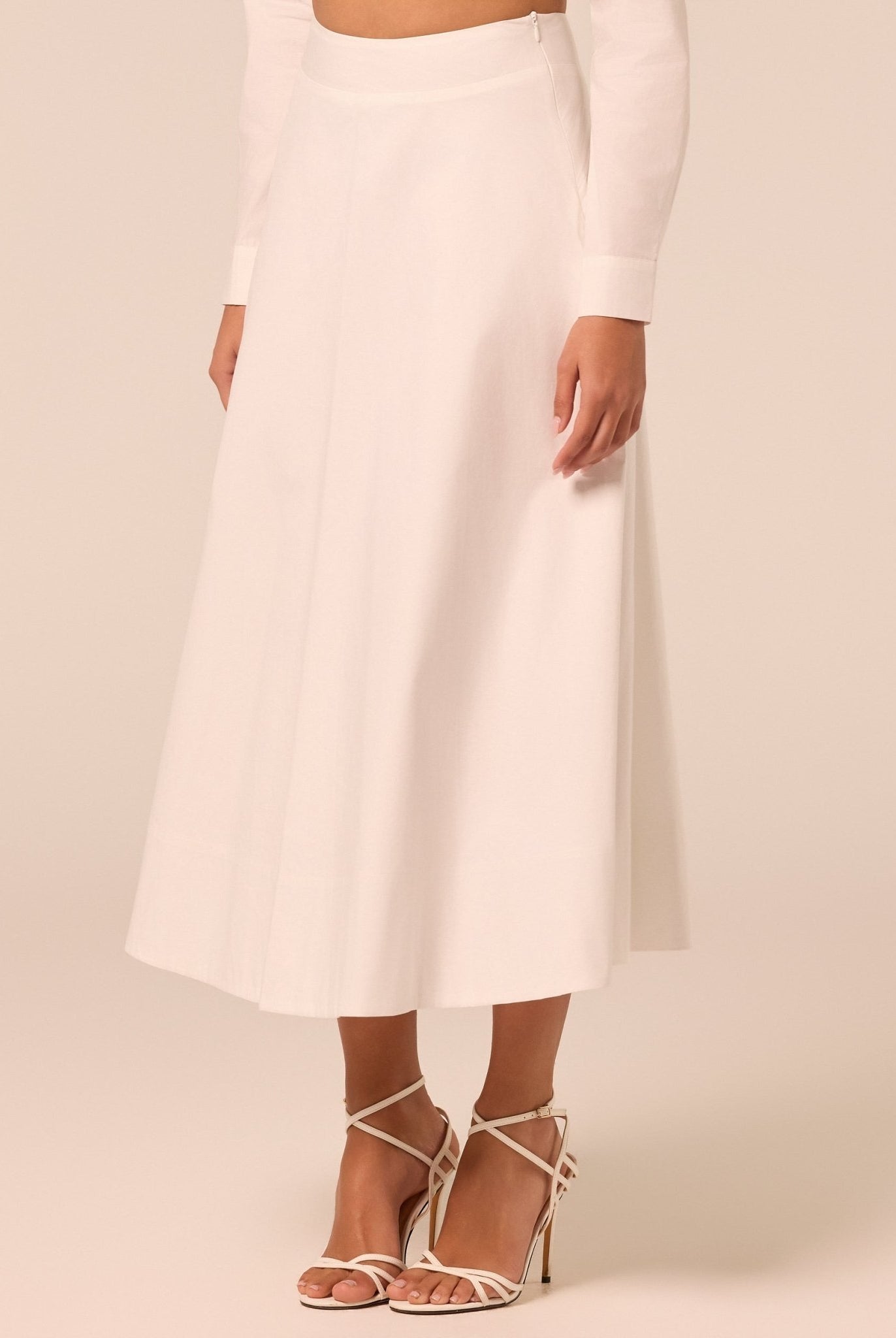 White A Line Cotton Midi Skirt - shopaleena