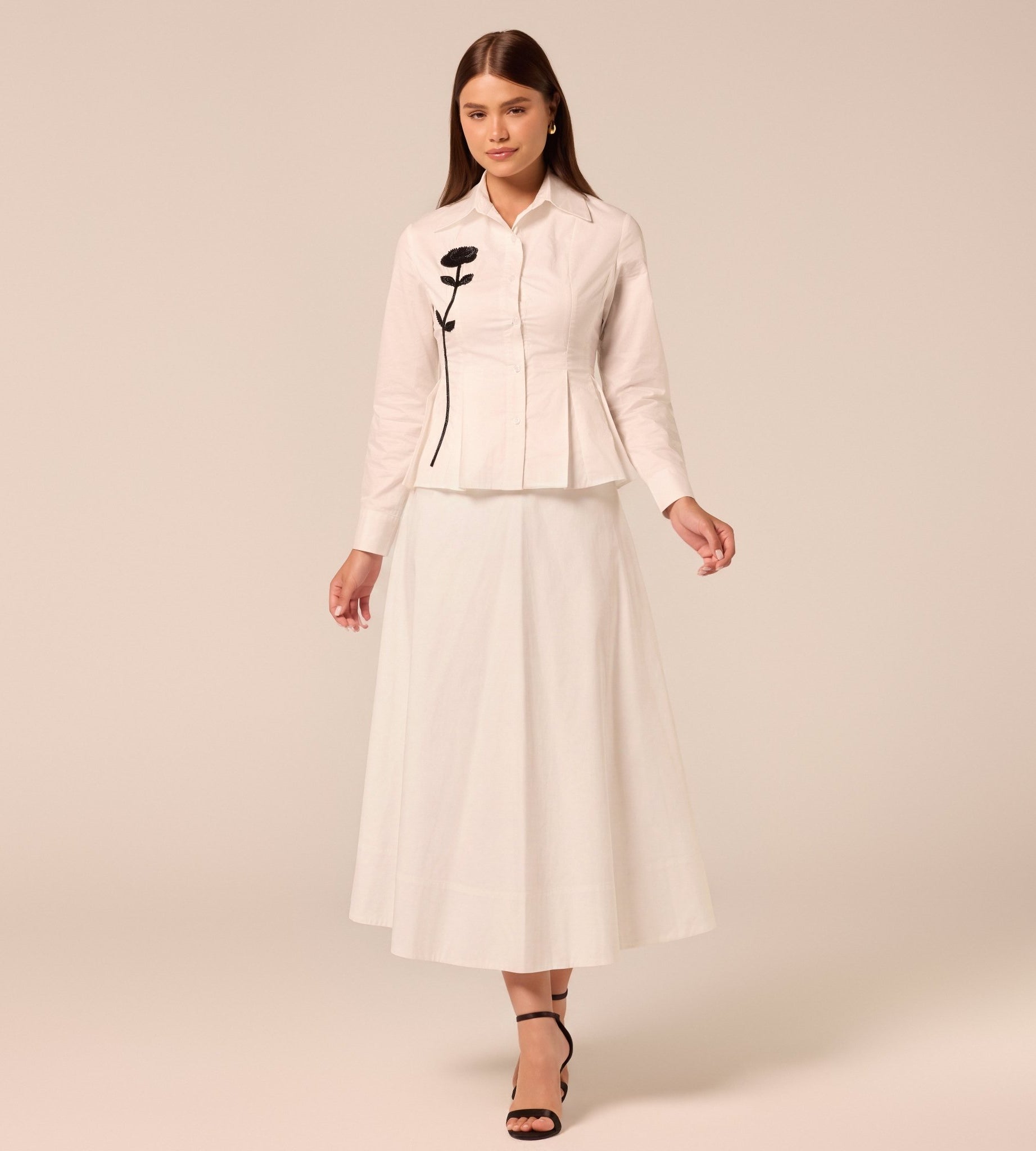White A Line Cotton Midi Skirt - shopaleena