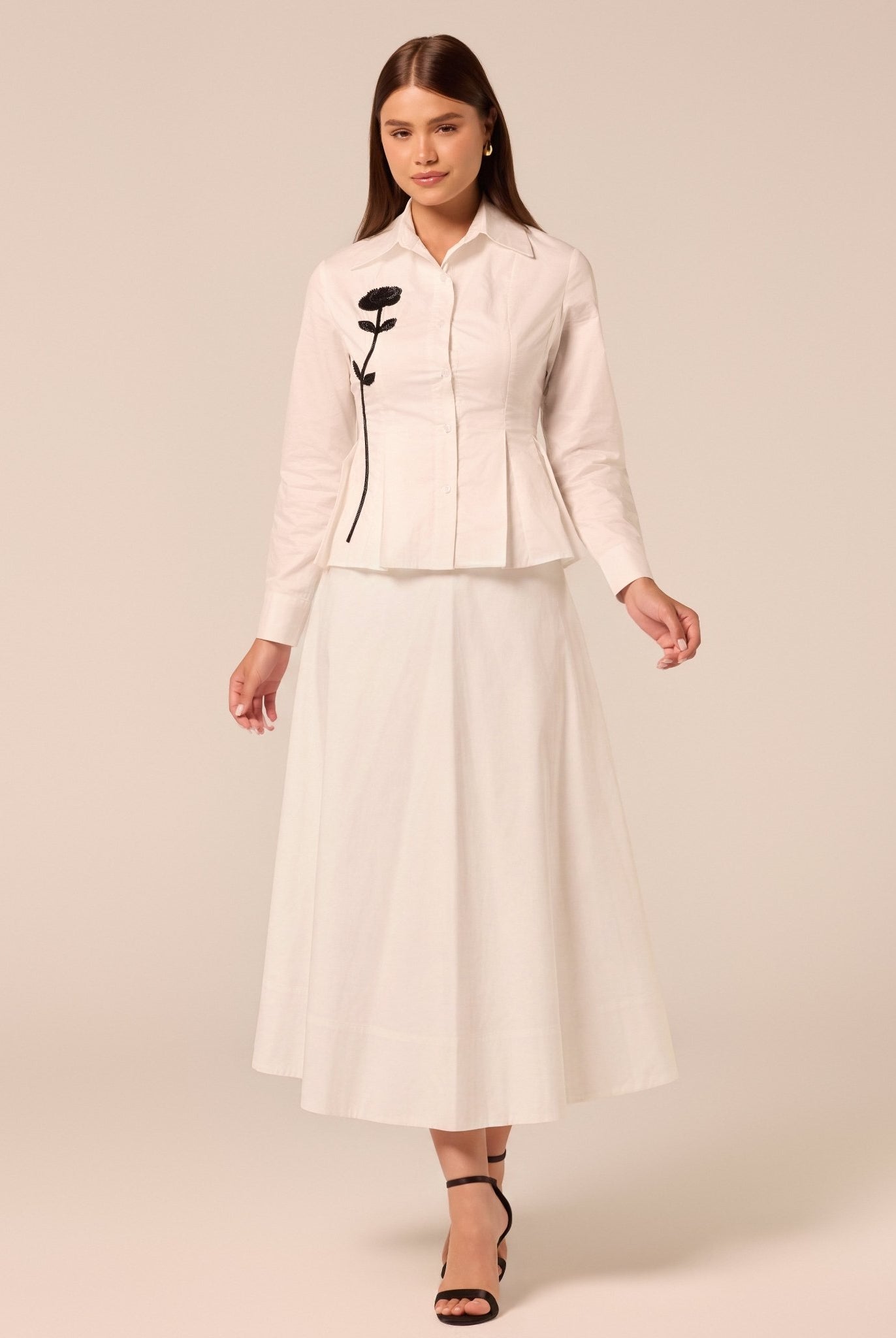 White A Line Cotton Midi Skirt - shopaleena
