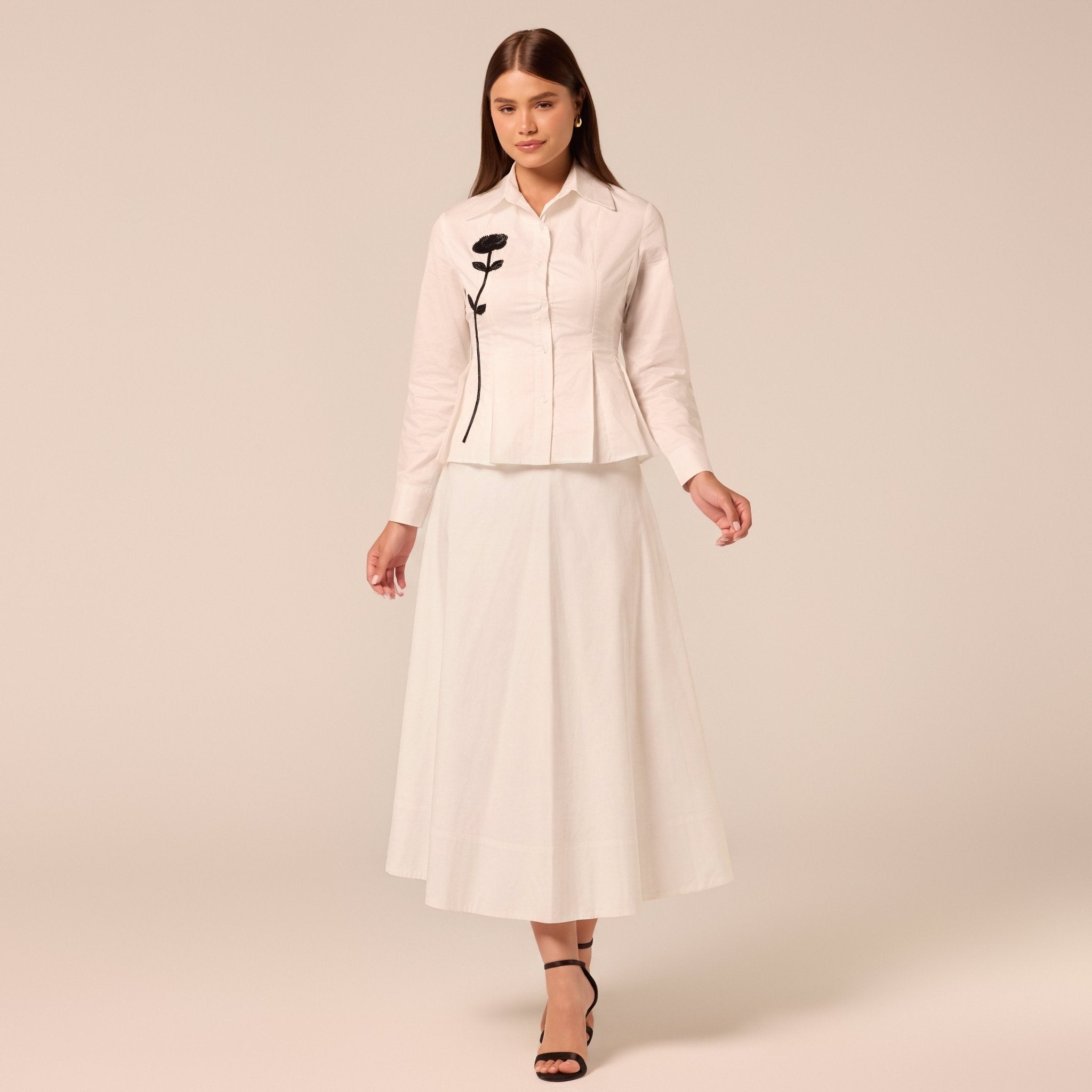 White A Line Cotton Midi Skirt - shopaleena