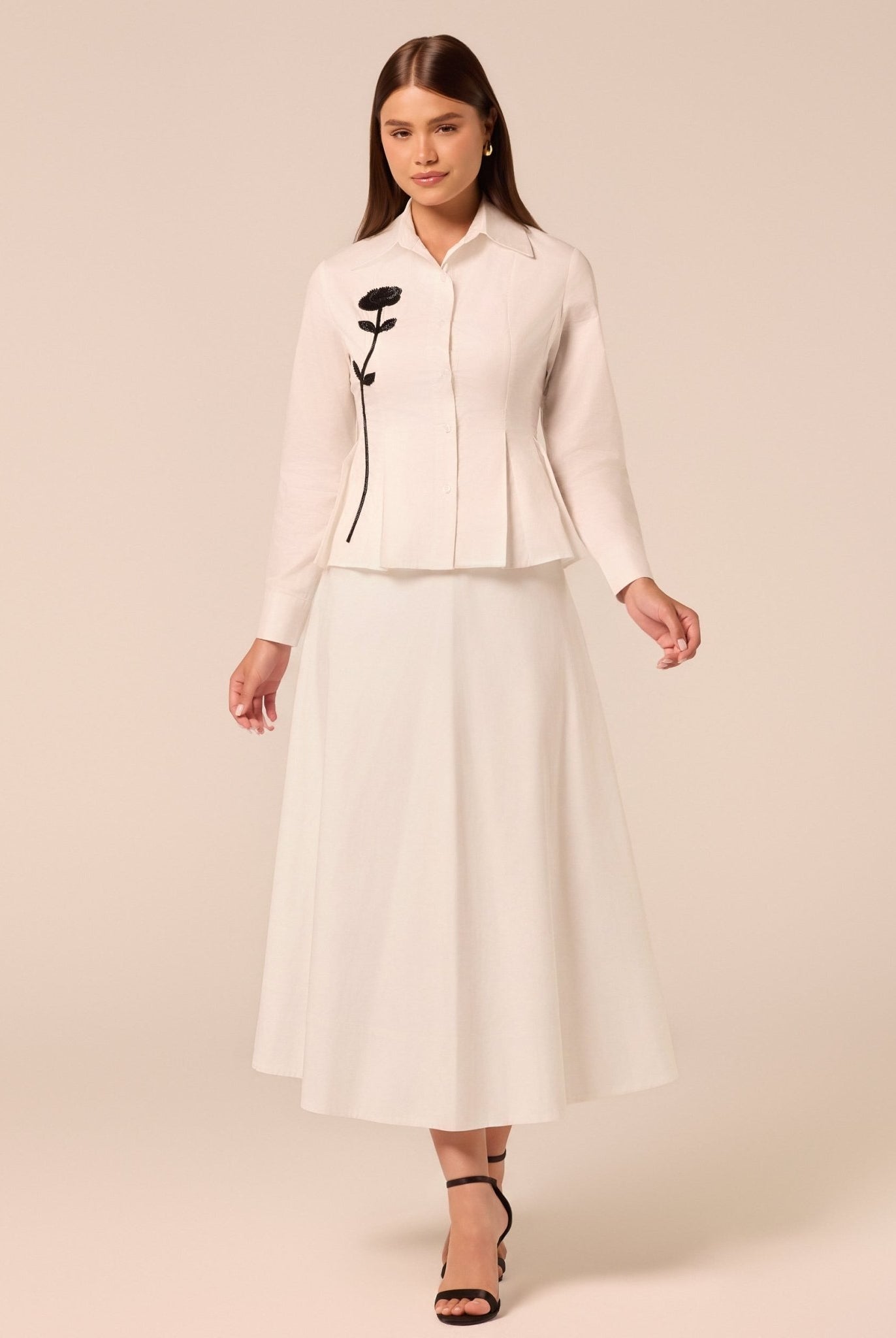 White A Line Cotton Midi Skirt - shopaleena