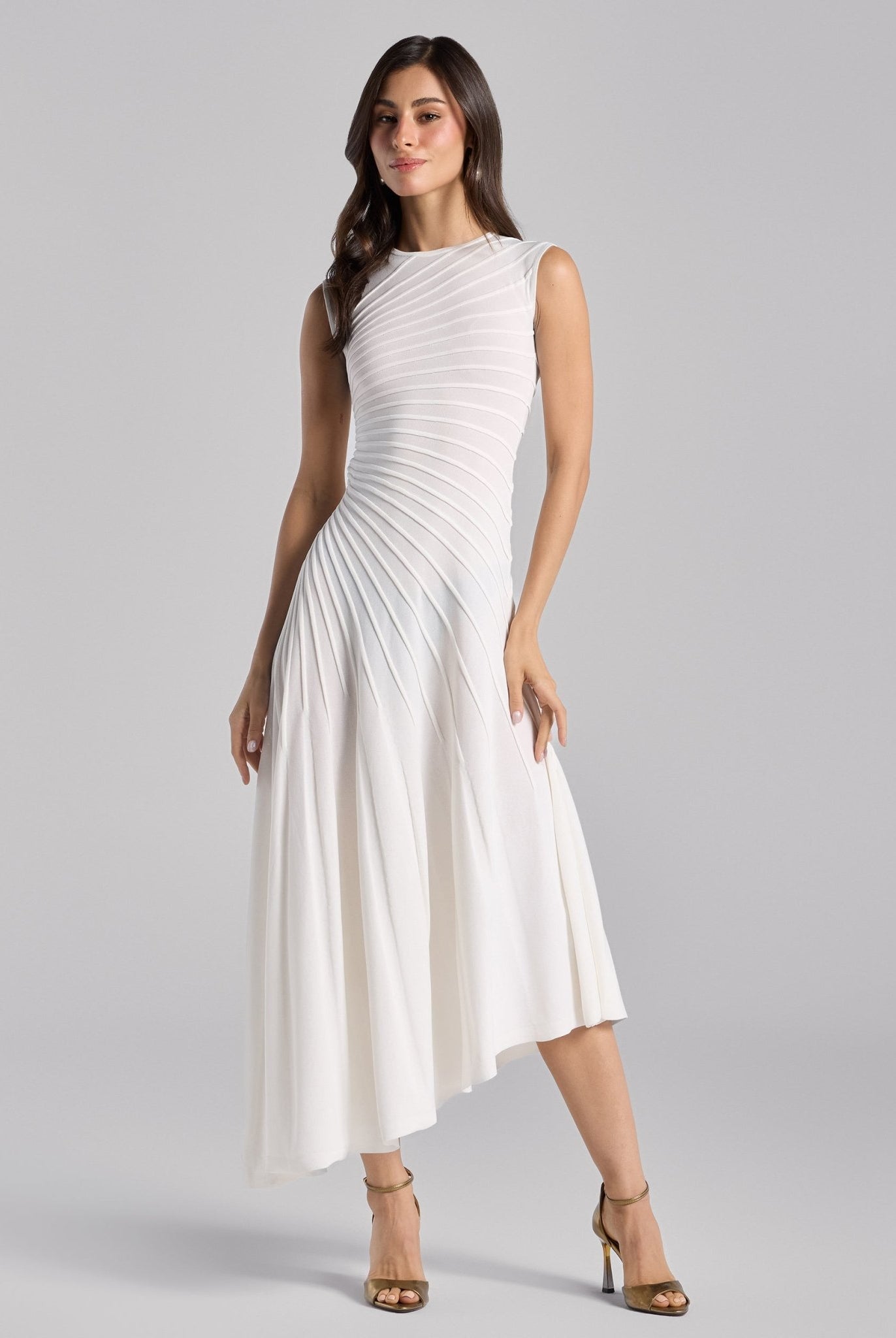 White Asymmetric Knit Midi Dress - shopaleena