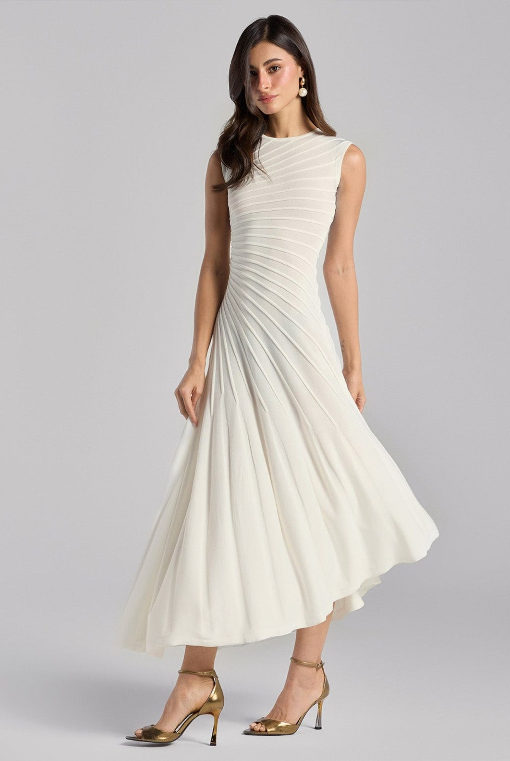 White Asymmetric Knit Midi Dress - shopaleena