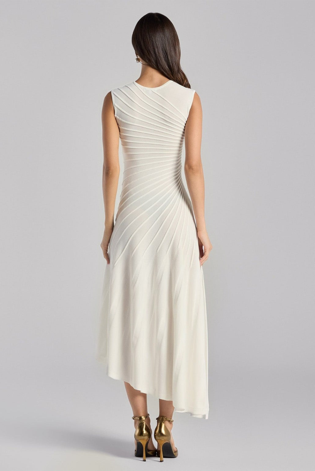 White Asymmetric Knit Midi Dress - shopaleena