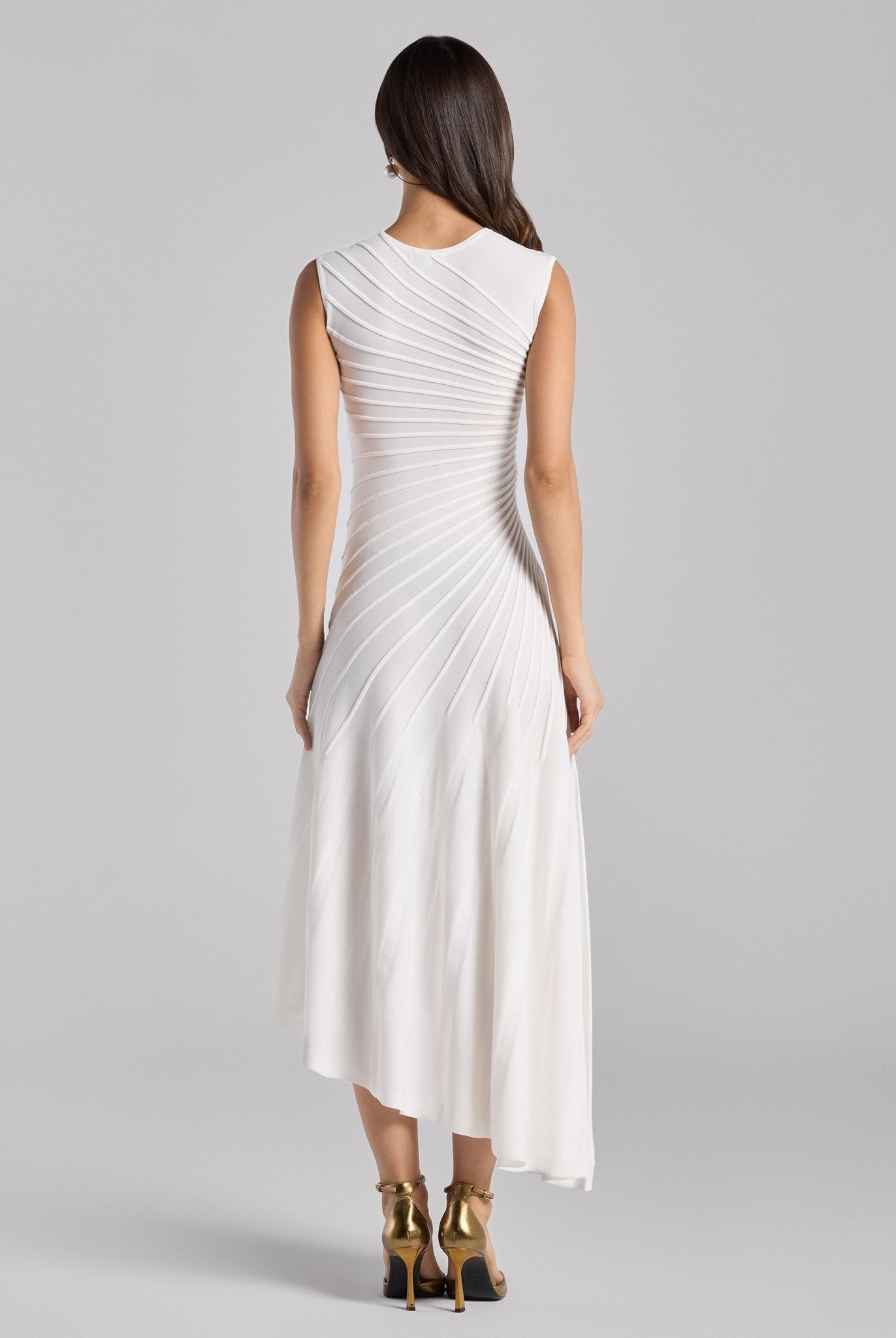 White Asymmetric Knit Midi Dress - shopaleena