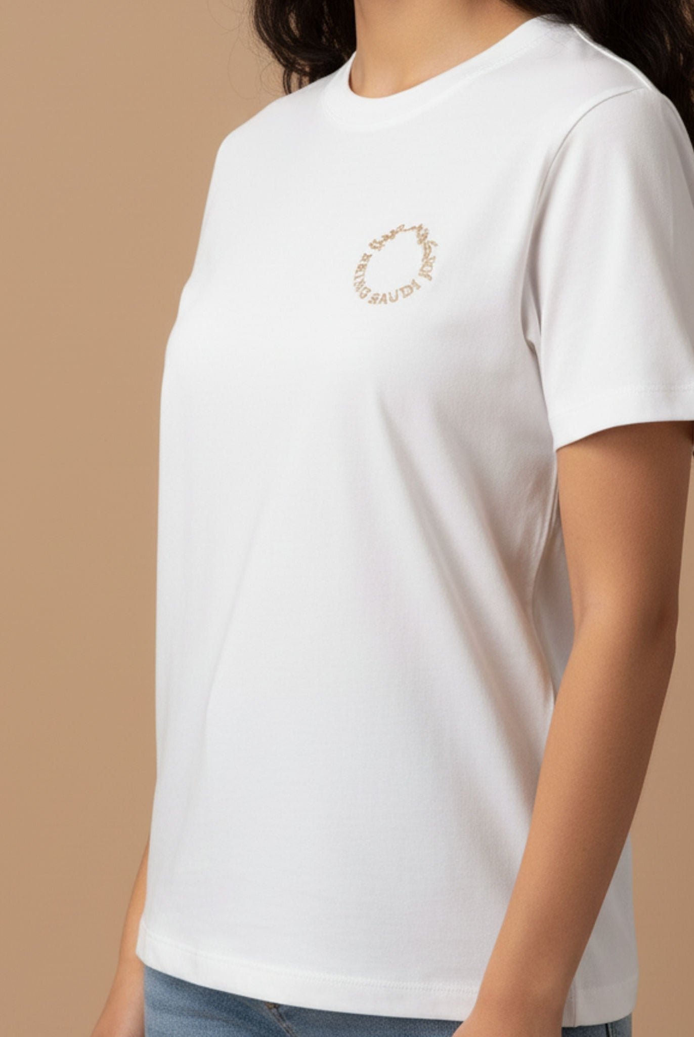 White Being Saudi Embroidered Cotton T-shirt - shopaleena