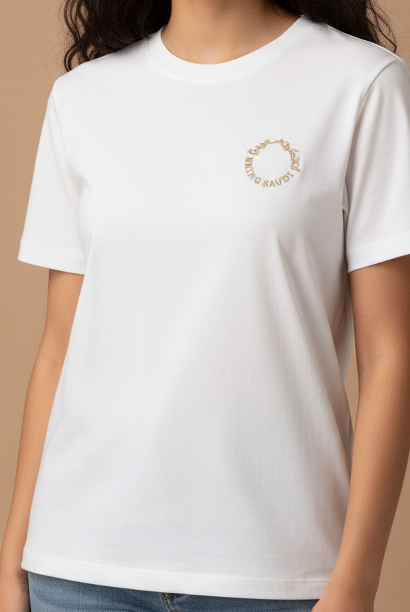 White Being Saudi Embroidered Cotton T-shirt - shopaleena