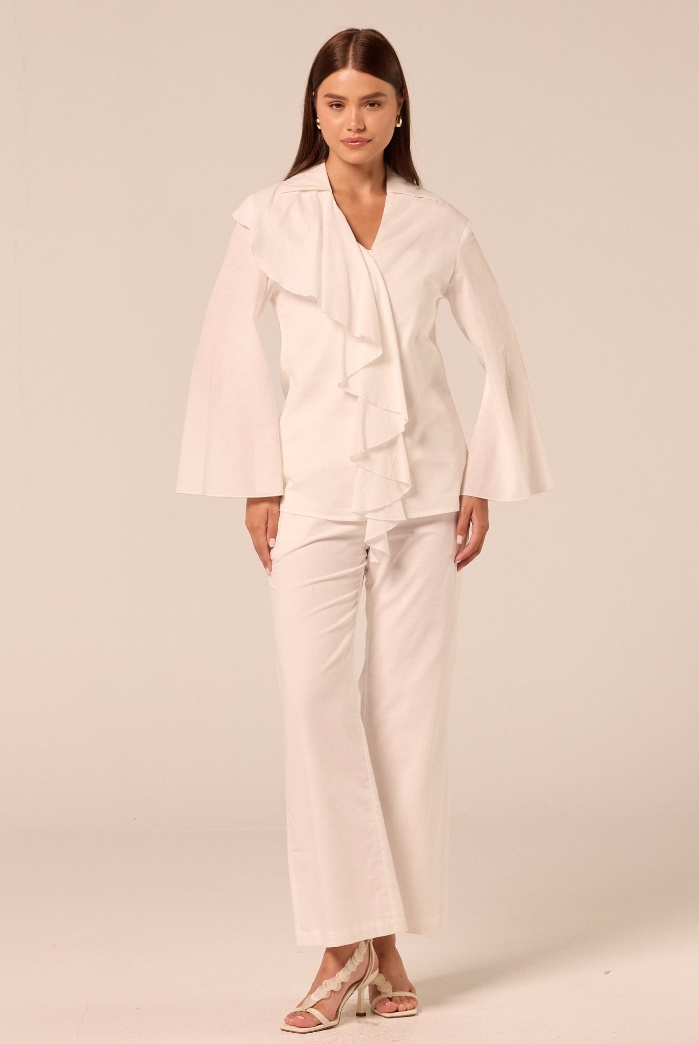 White Cotton Flare Pants - shopaleena