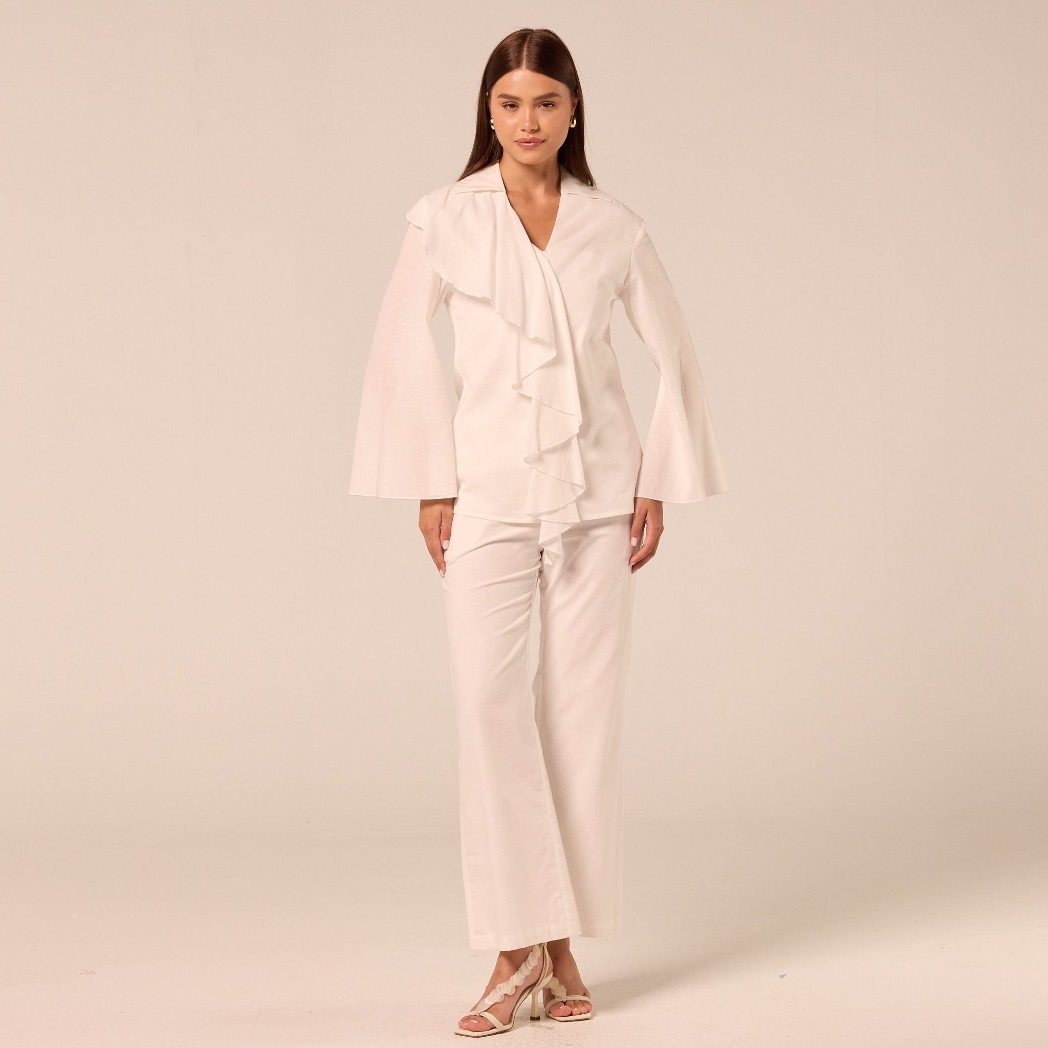White Cotton Flare Pants - shopaleena