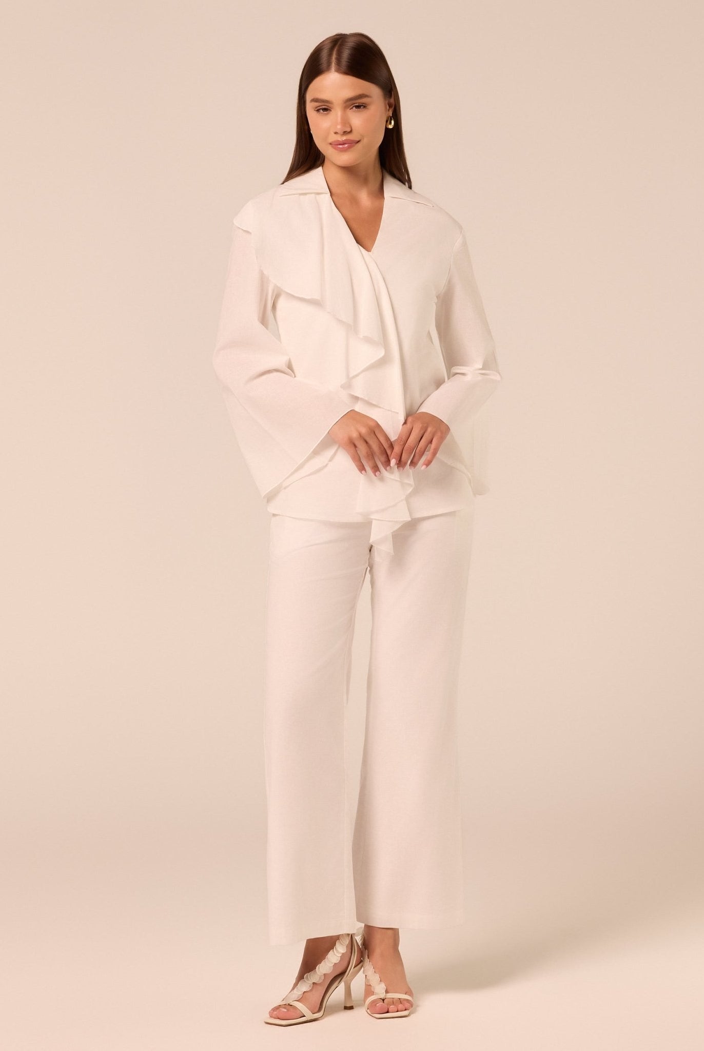White Cotton Flare Pants - shopaleena