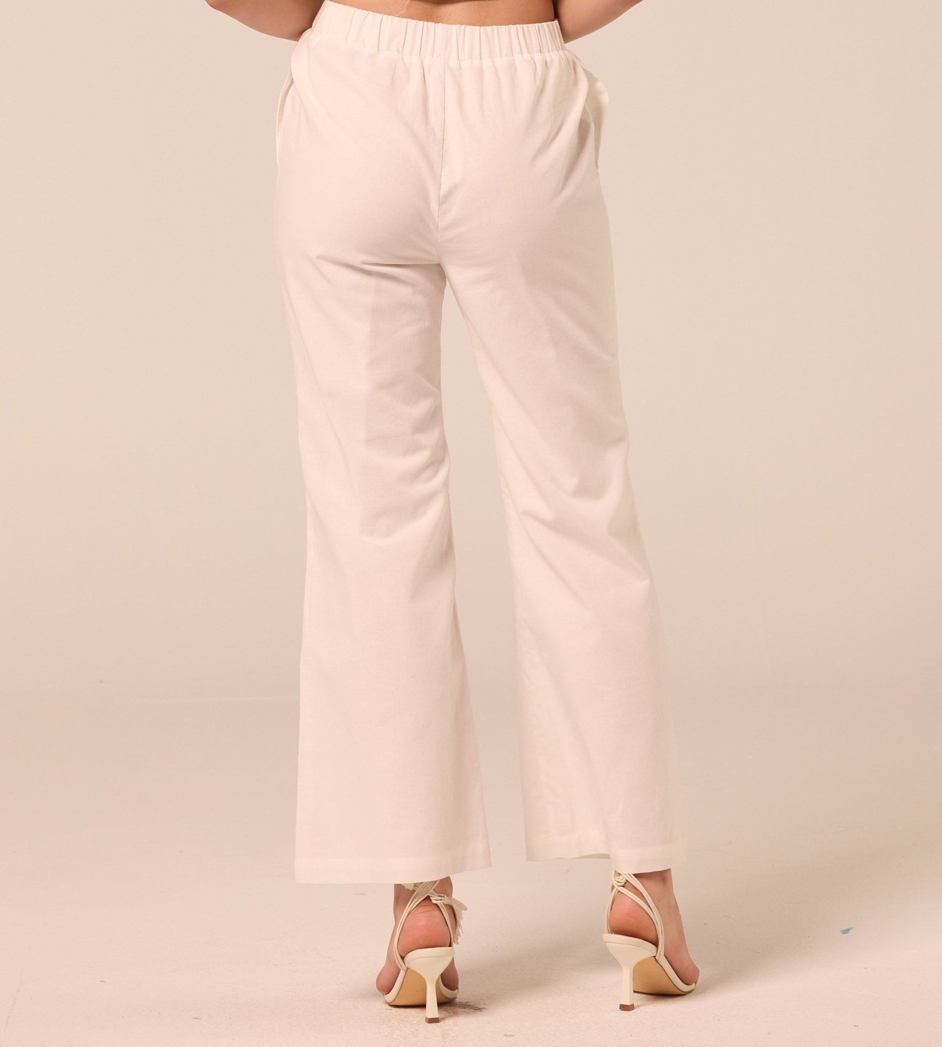 White Cotton Flare Pants - shopaleena