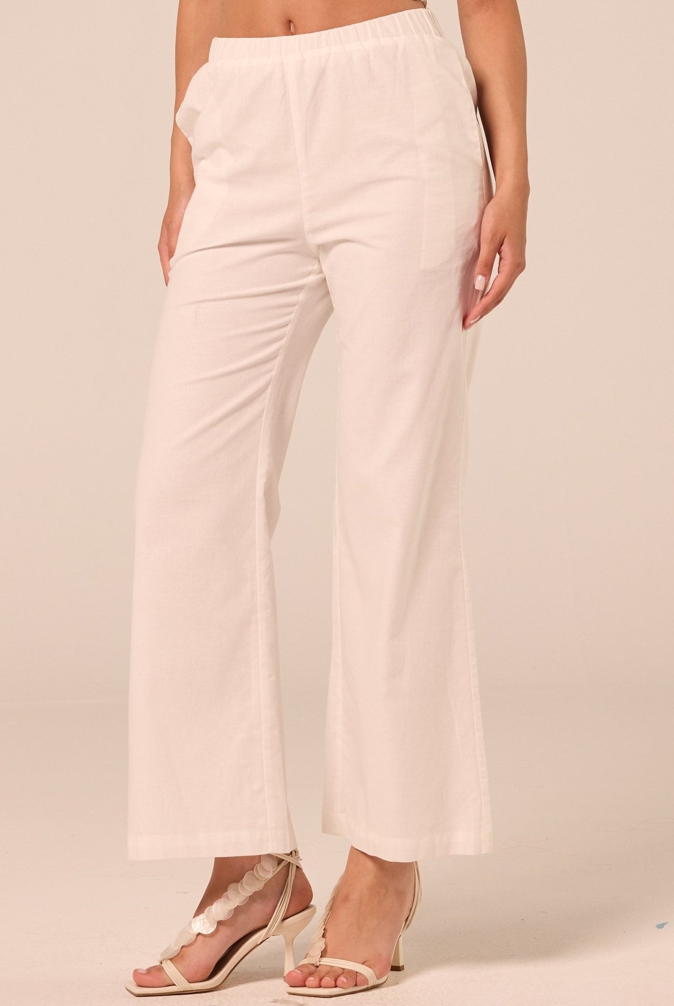 White Cotton Flare Pants - shopaleena