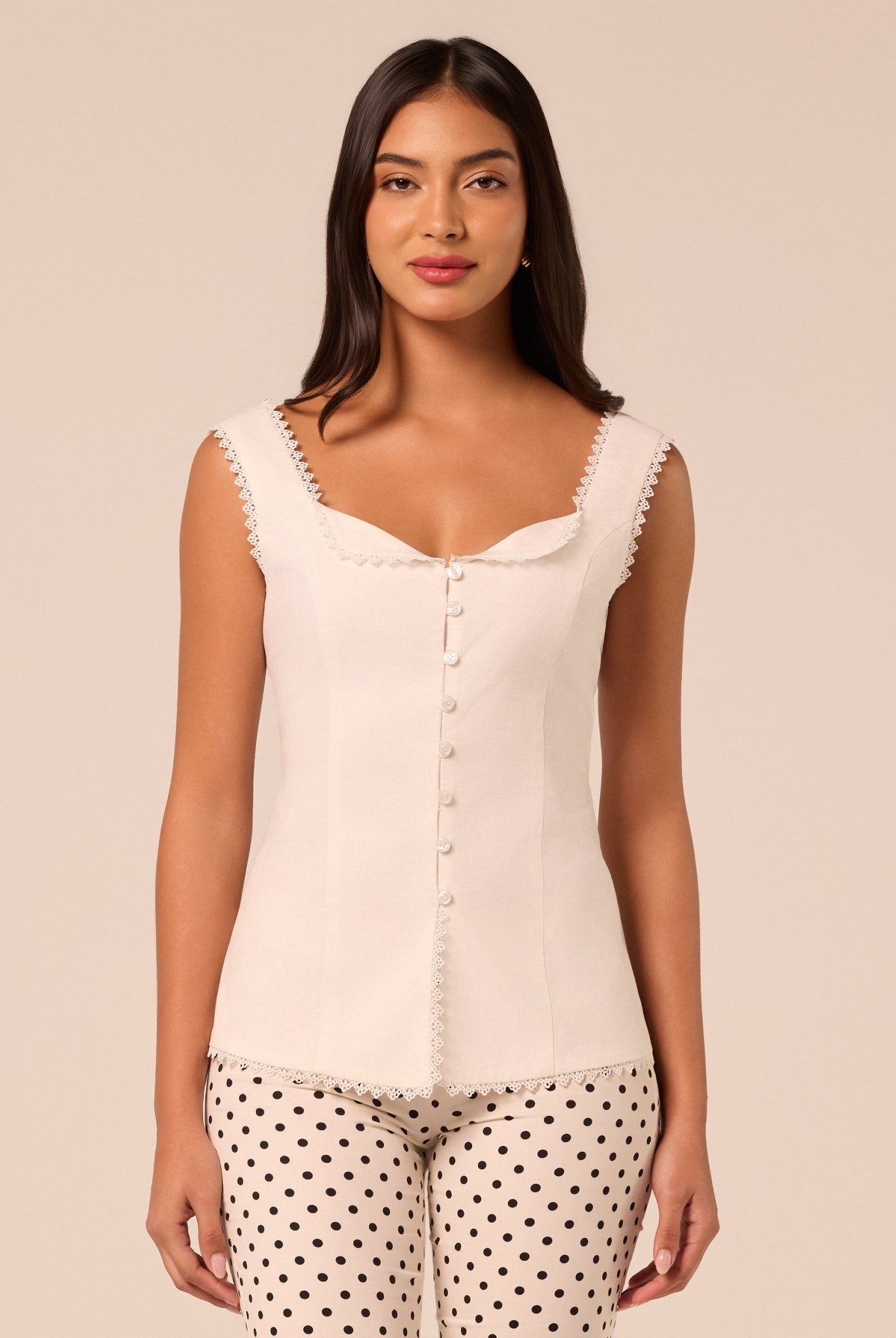 White Cotton-Linen Corset-Style Top - shopaleena