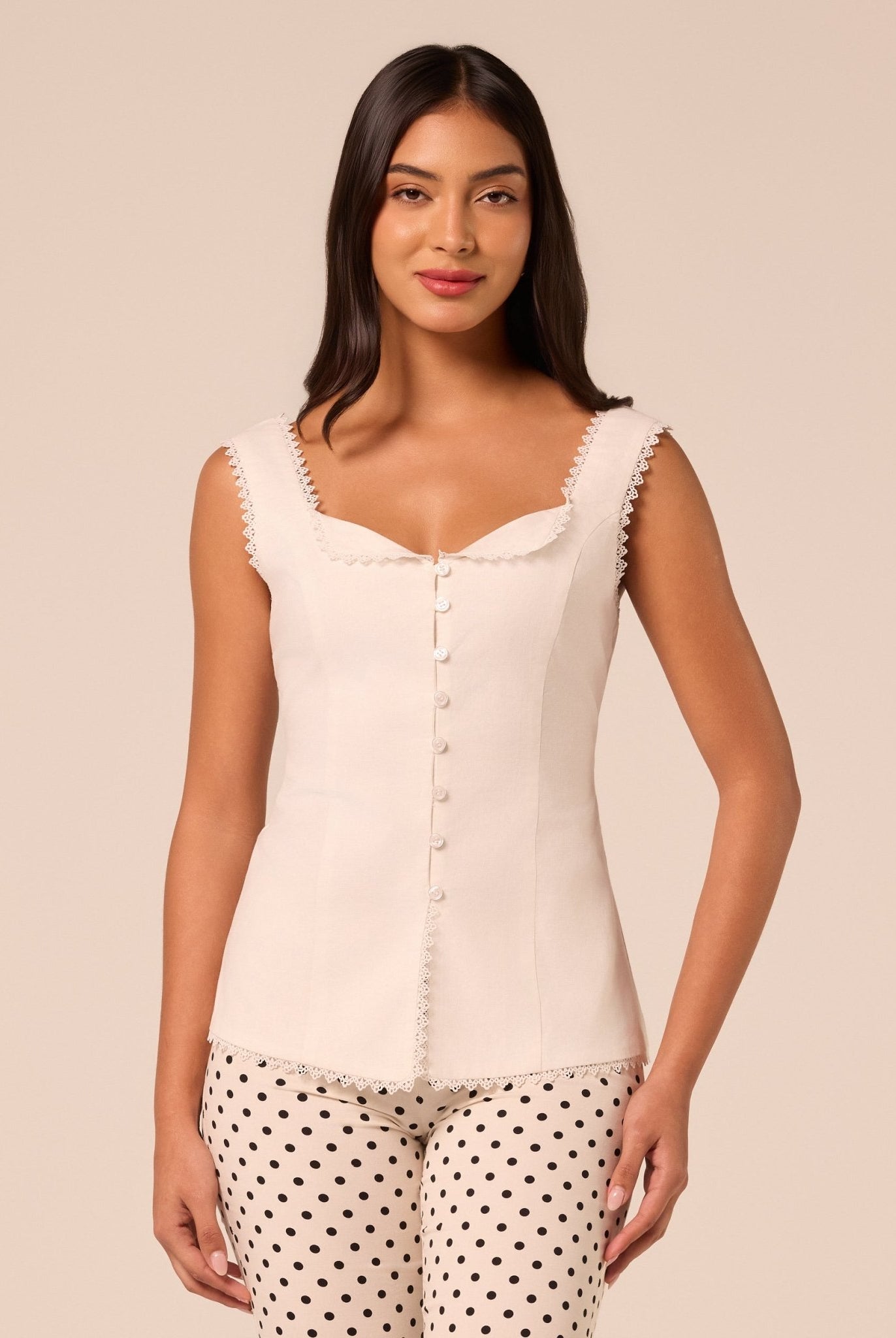 White Cotton-Linen Corset-Style Top - shopaleena