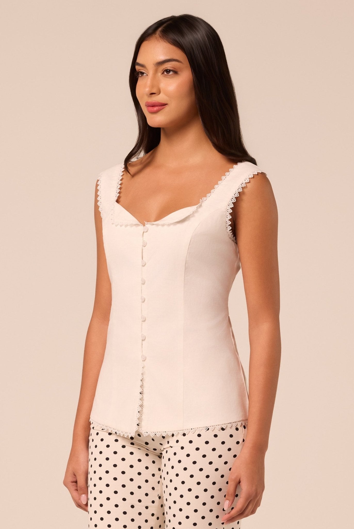 White Cotton-Linen Corset-Style Top - shopaleena