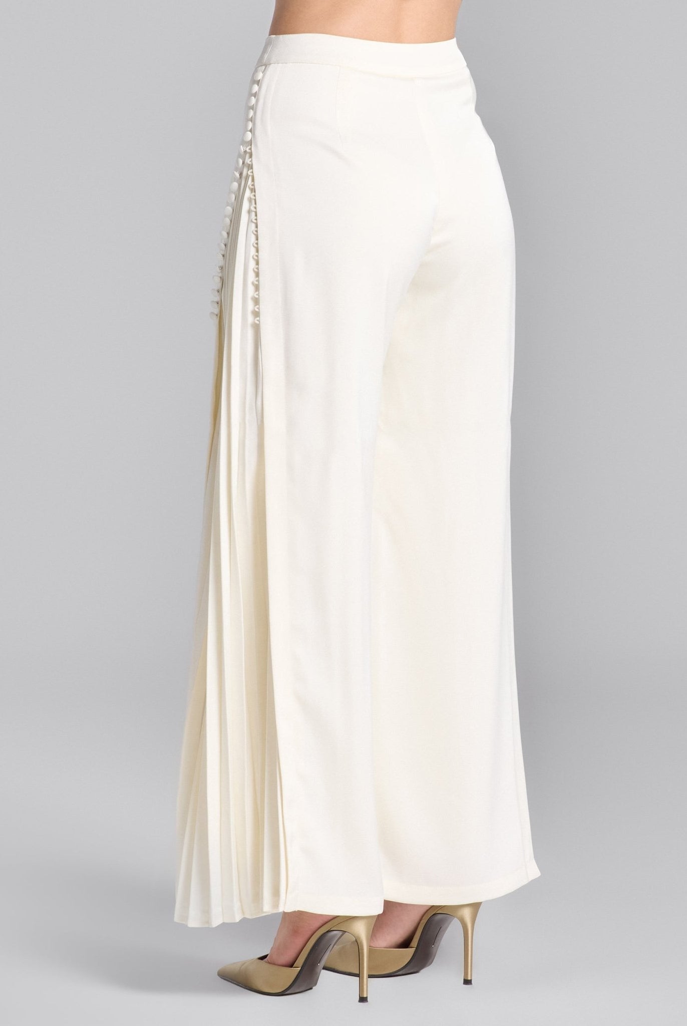 White Crepe Pants with Side Chiffon Godet - shopaleena