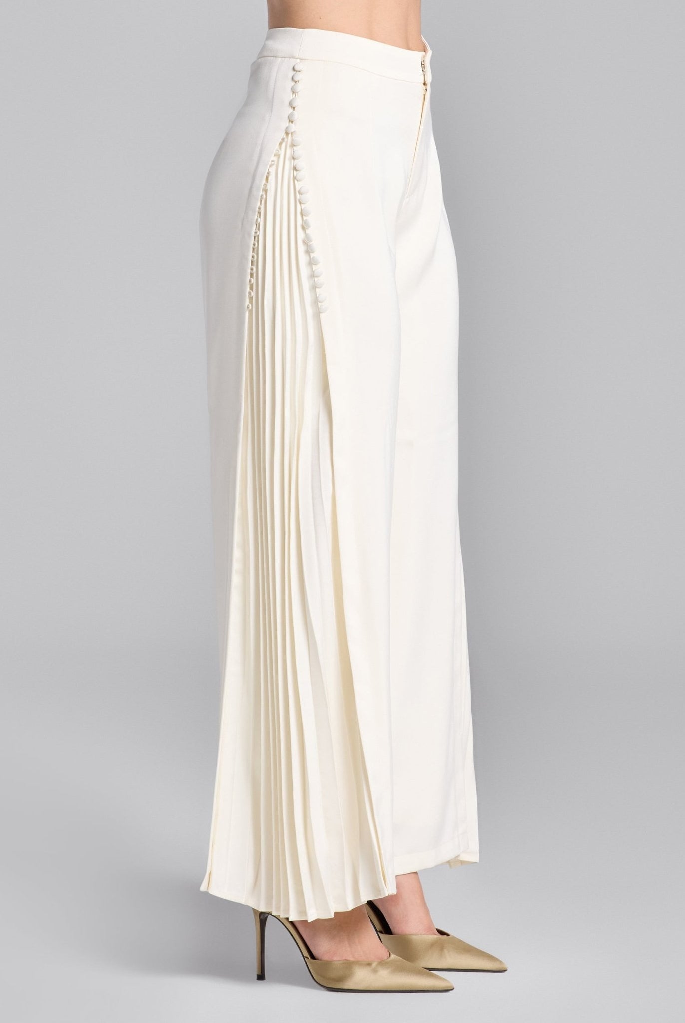 White Crepe Pants with Side Chiffon Godet - shopaleena