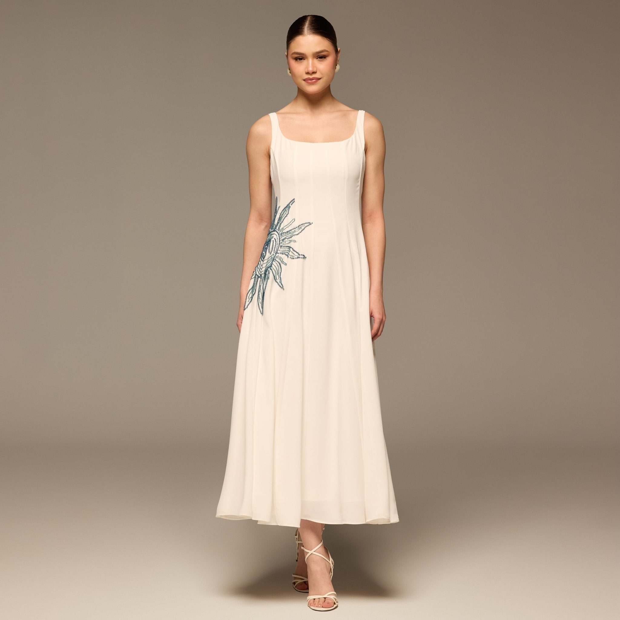 White Crepe Spaghetti Strap Maxi - shopaleena