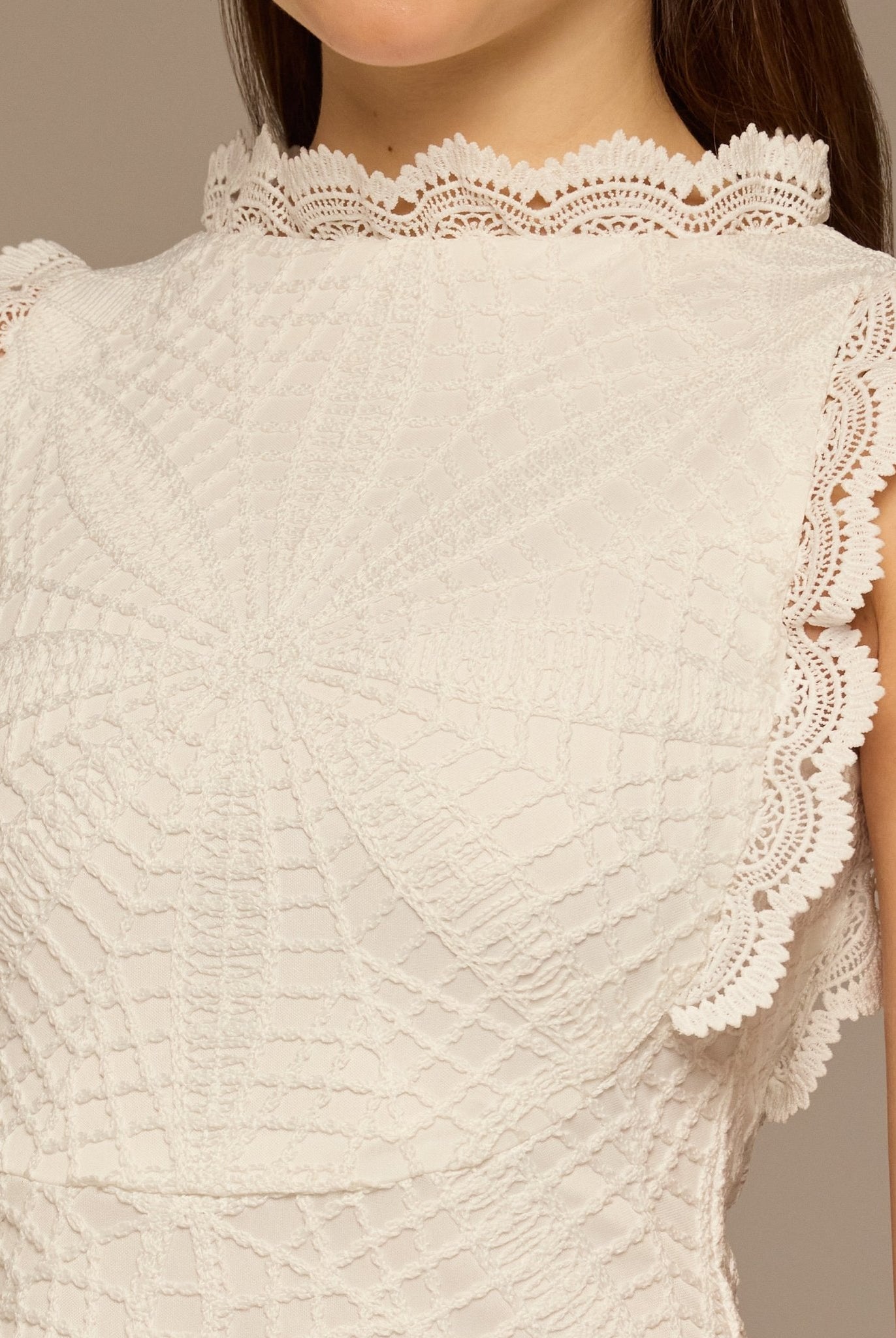 White Crochet Lace High - Neck Maxi Dress - shopaleena