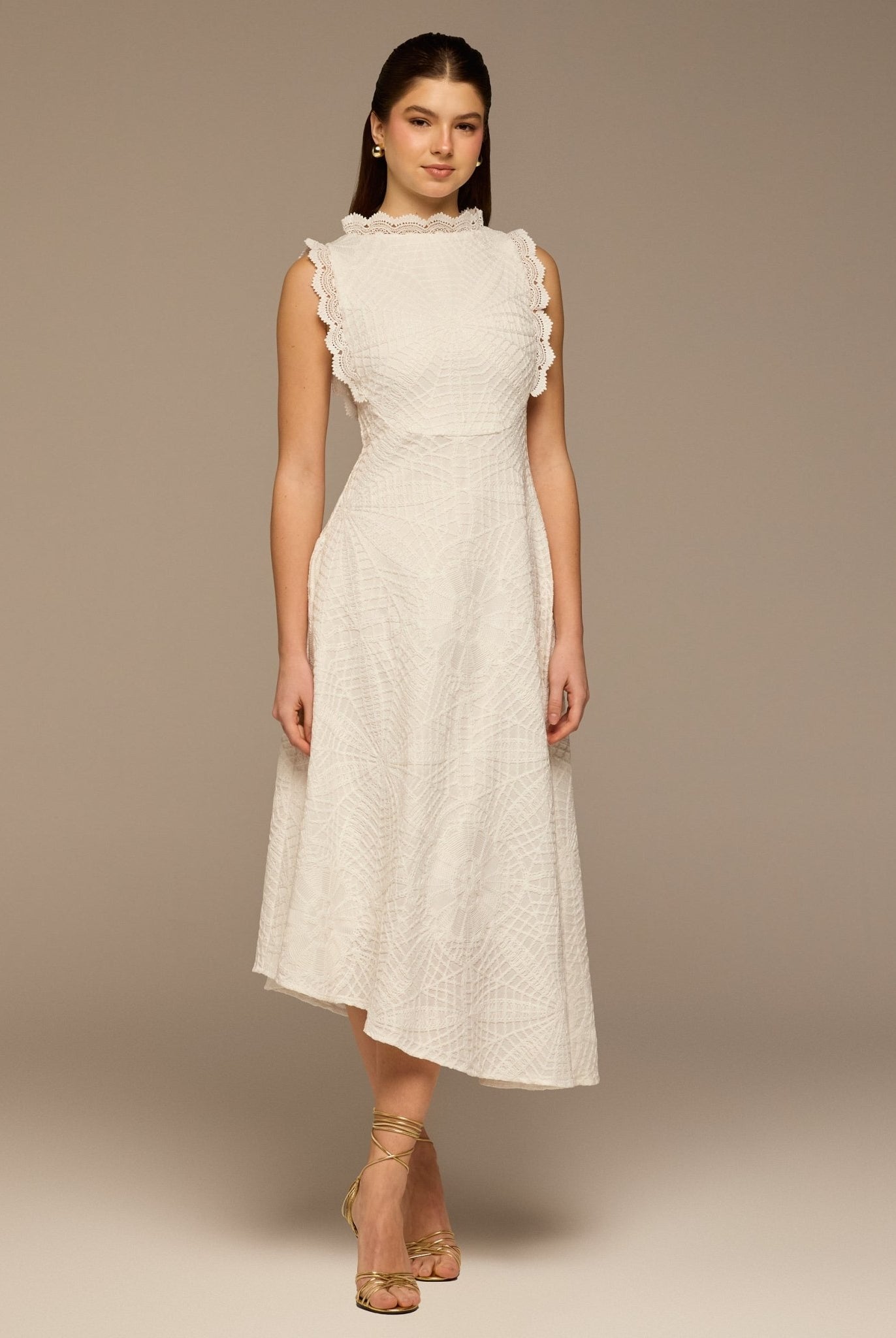 White Crochet Lace High - Neck Maxi Dress - shopaleena