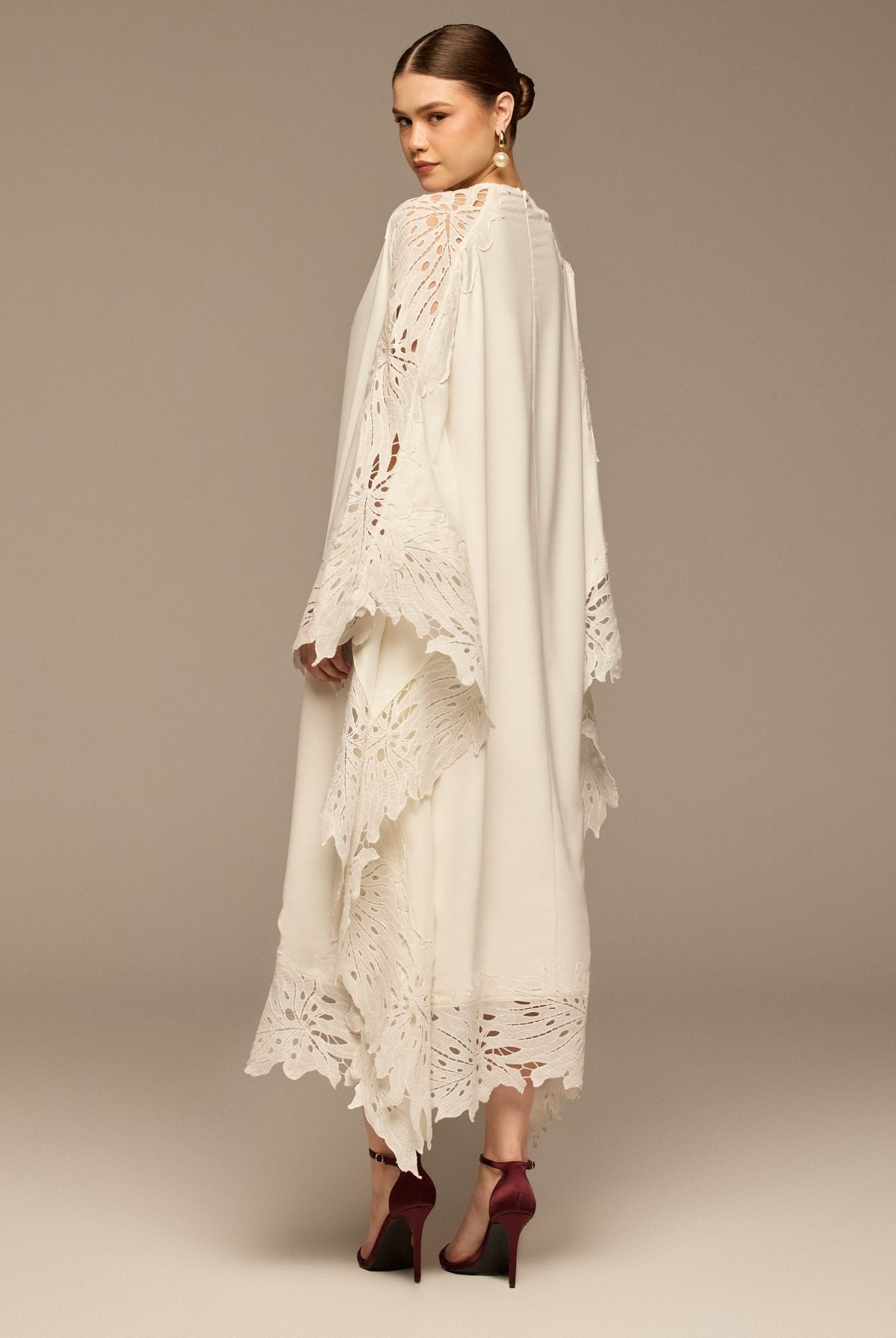 White Cut - Out Embroidered Crepe Maxi Dress - shopaleena