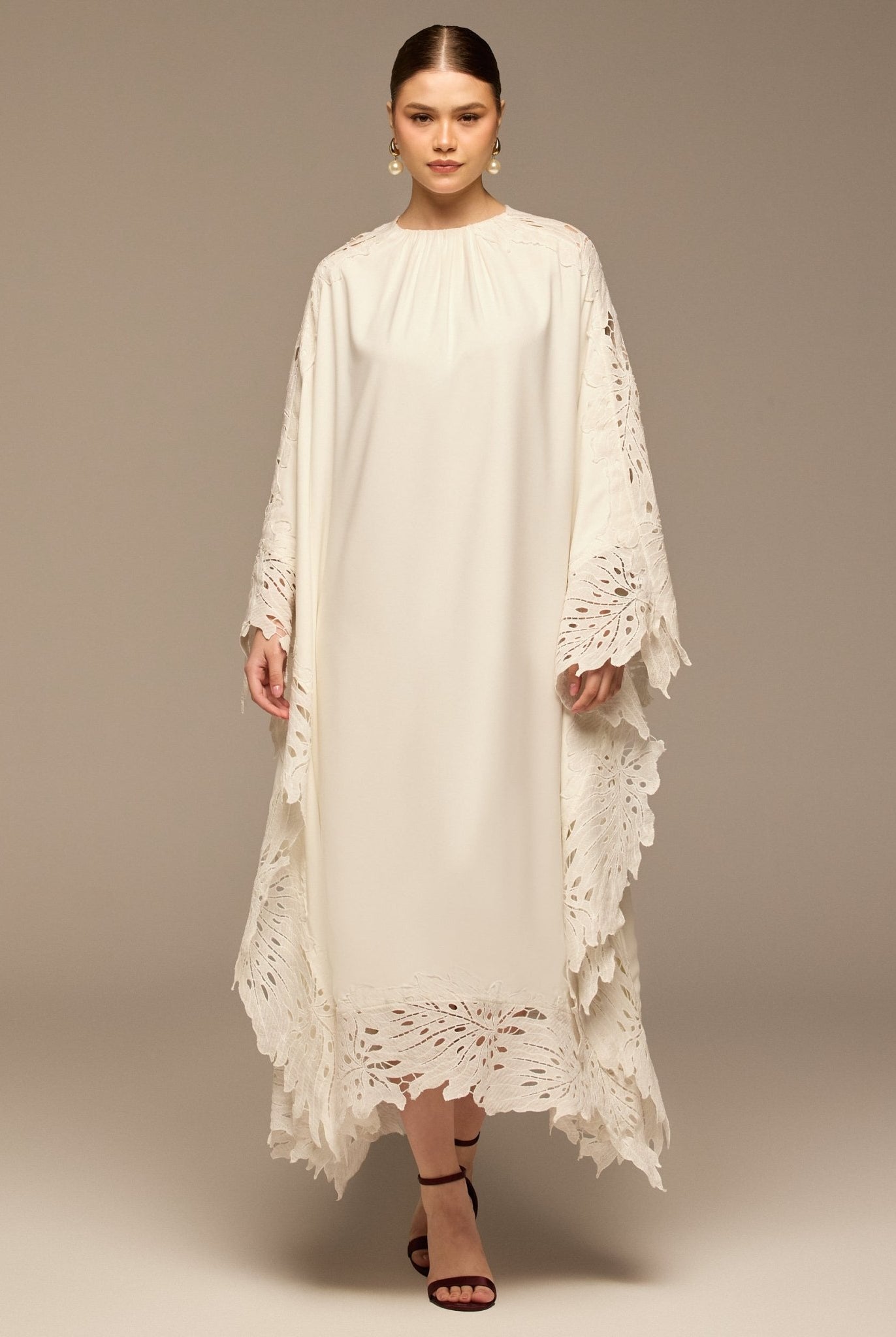 White Cut - Out Embroidered Crepe Maxi Dress - shopaleena