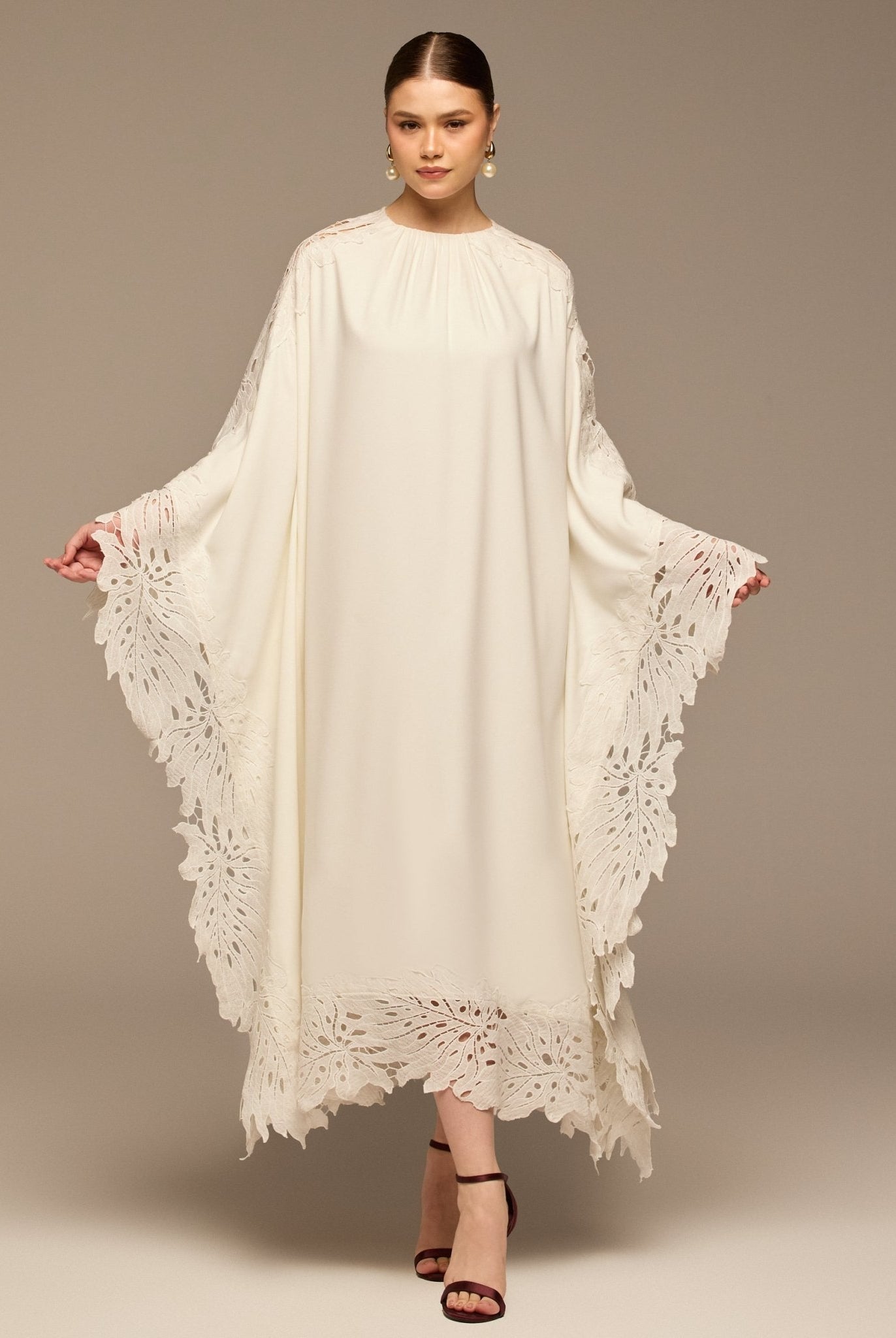 White Cut - Out Embroidered Crepe Maxi Dress - shopaleena