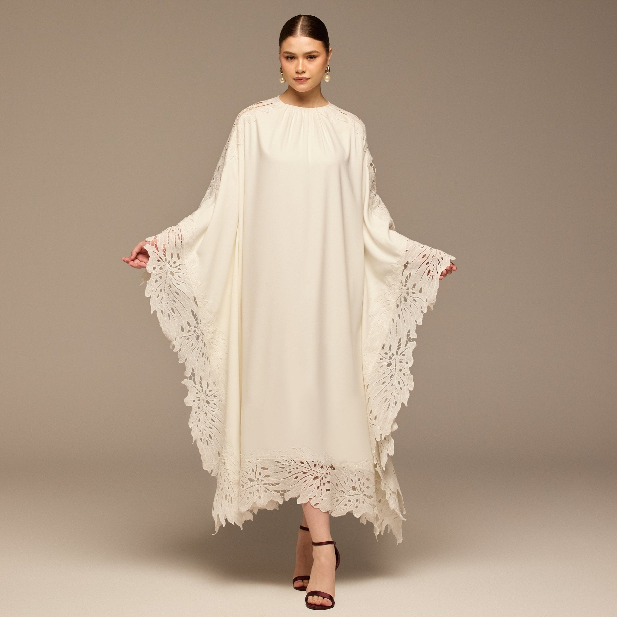 White Cut - Out Embroidered Crepe Maxi Dress - shopaleena