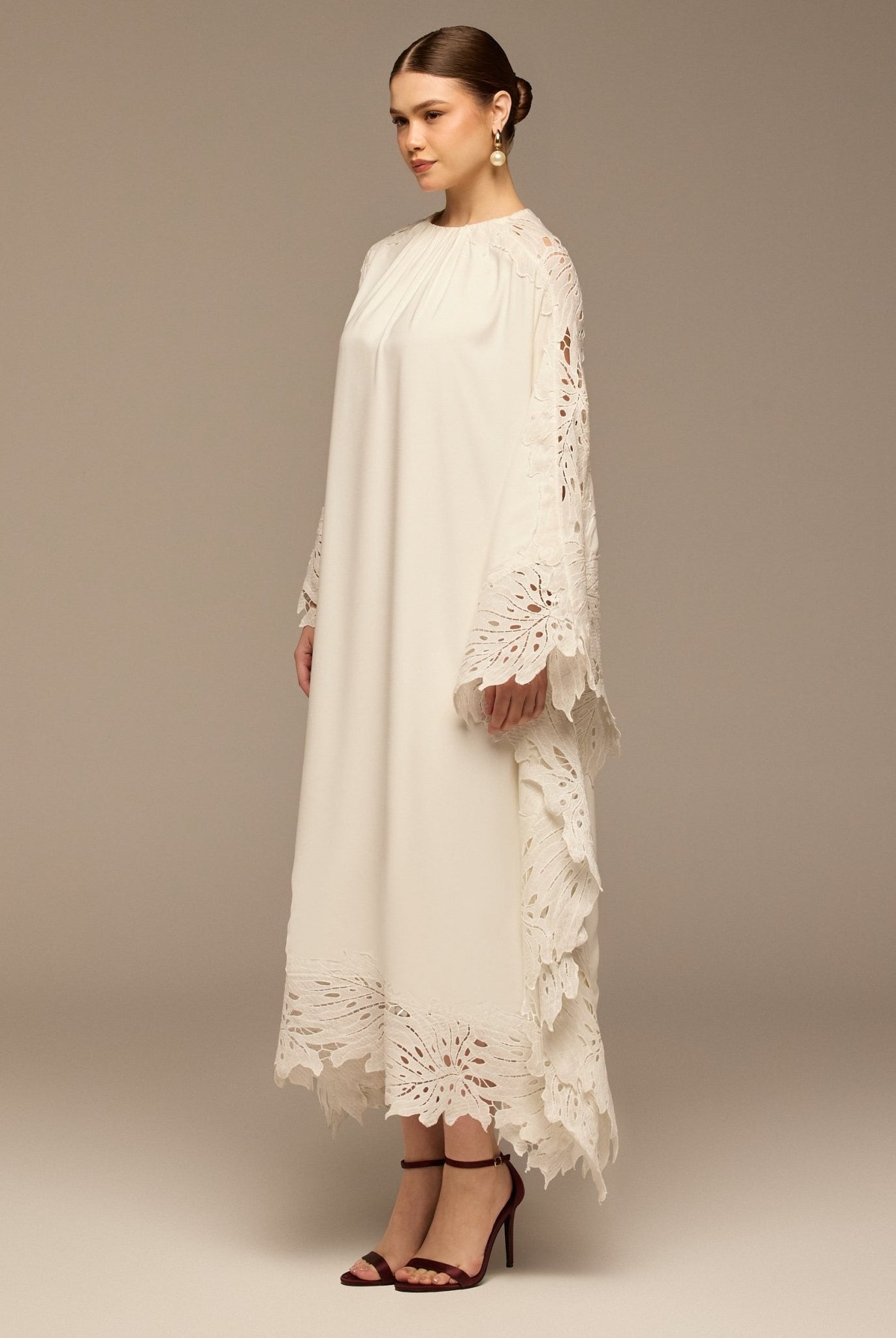 White Cut - Out Embroidered Crepe Maxi Dress - shopaleena