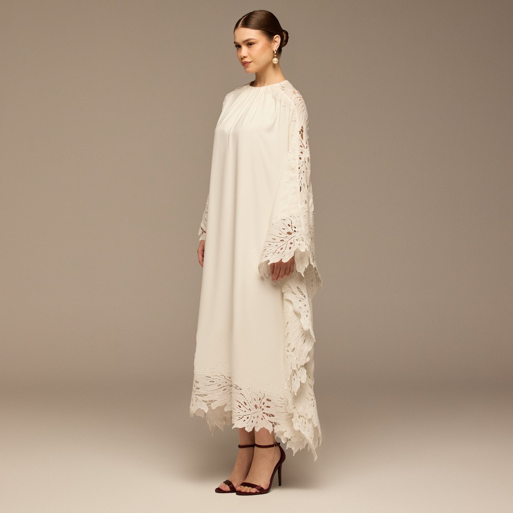 White Cut - Out Embroidered Crepe Maxi Dress - shopaleena