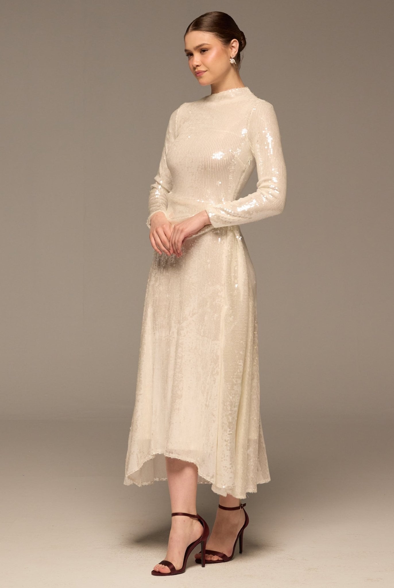 White Draped Waist Sequin Maxi Dress - shopaleena