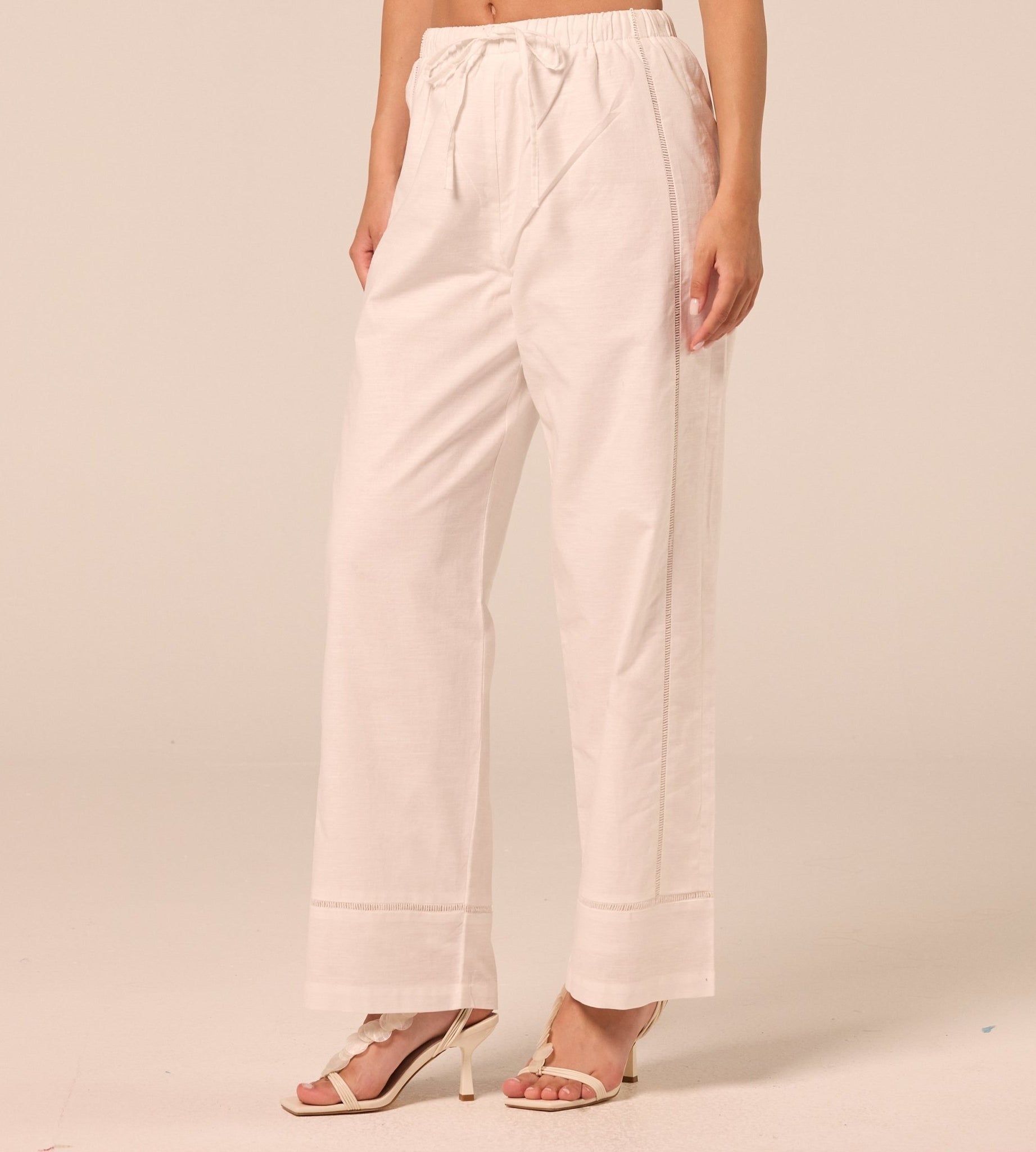 White Drawstring Cotton-Linen Pants - shopaleena