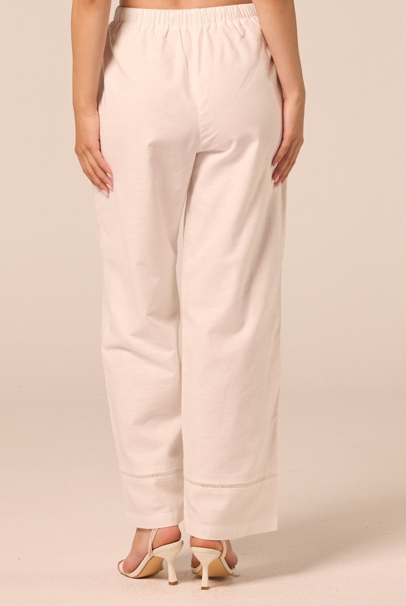 White Drawstring Cotton-Linen Pants - shopaleena