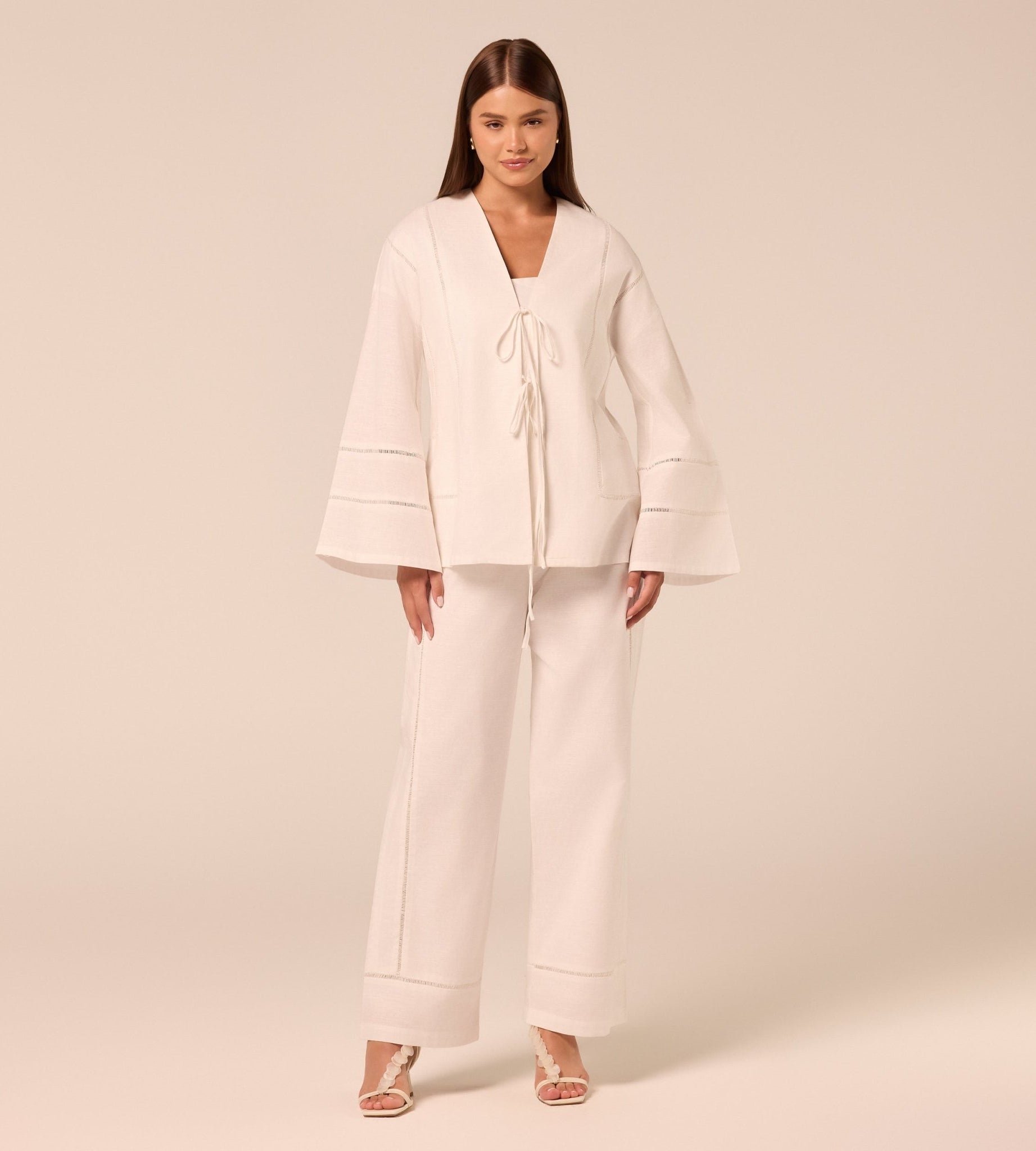 White Drawstring Cotton-Linen Pants - shopaleena
