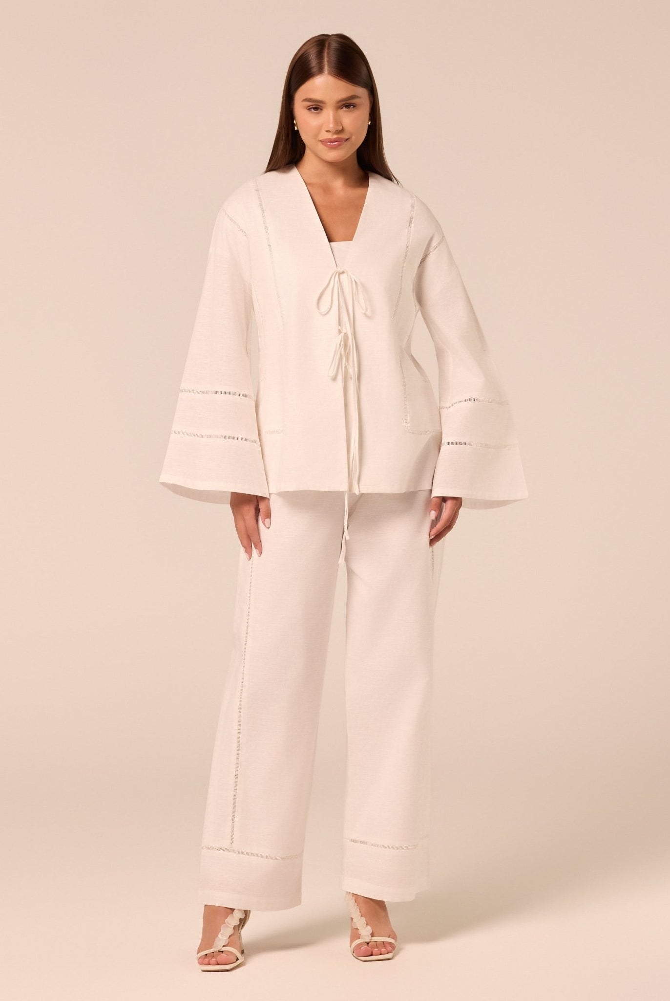 White Drawstring Cotton-Linen Pants - shopaleena