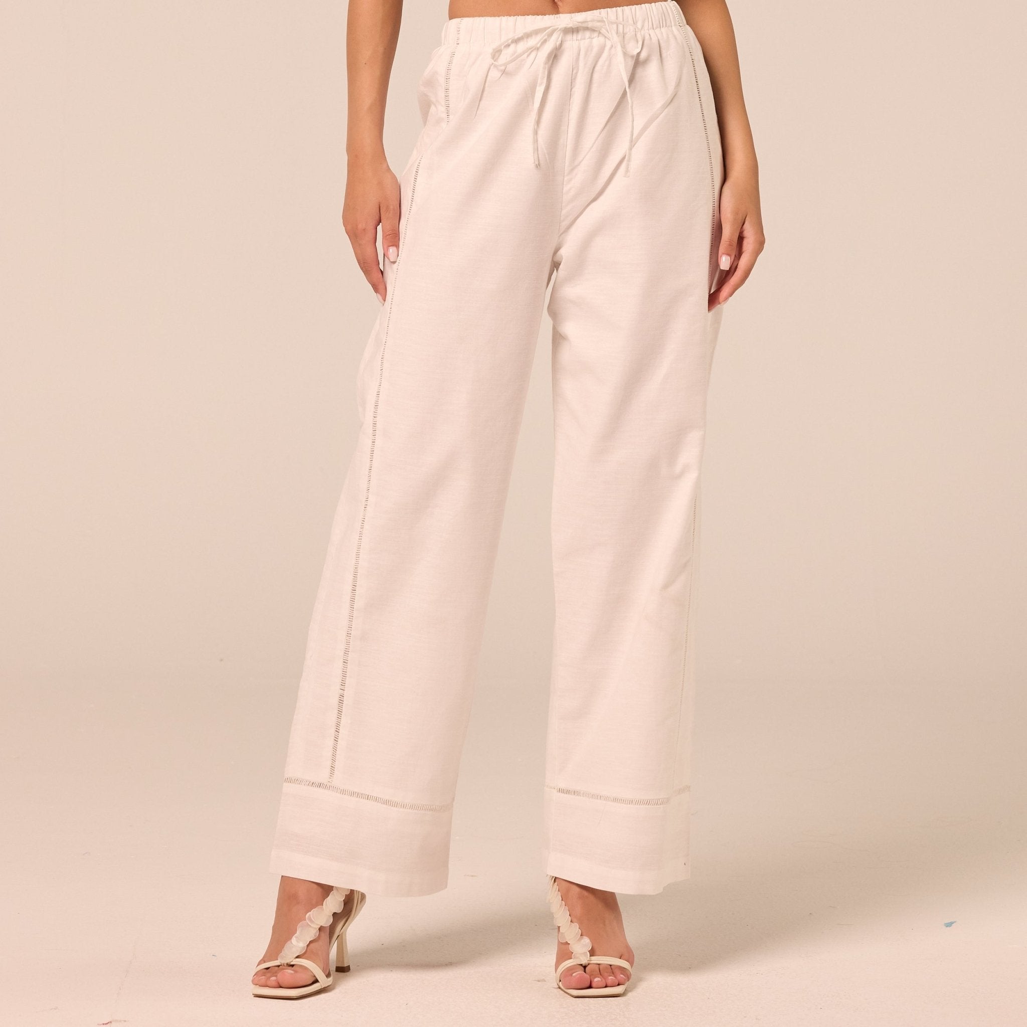 White Drawstring Cotton-Linen Pants - shopaleena