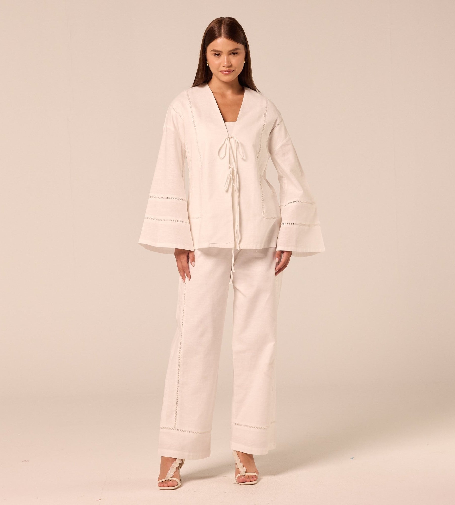White Drawstring Cotton-Linen Pants - shopaleena