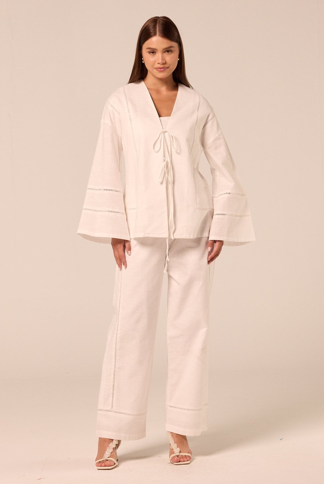 White Drawstring Cotton-Linen Pants - shopaleena