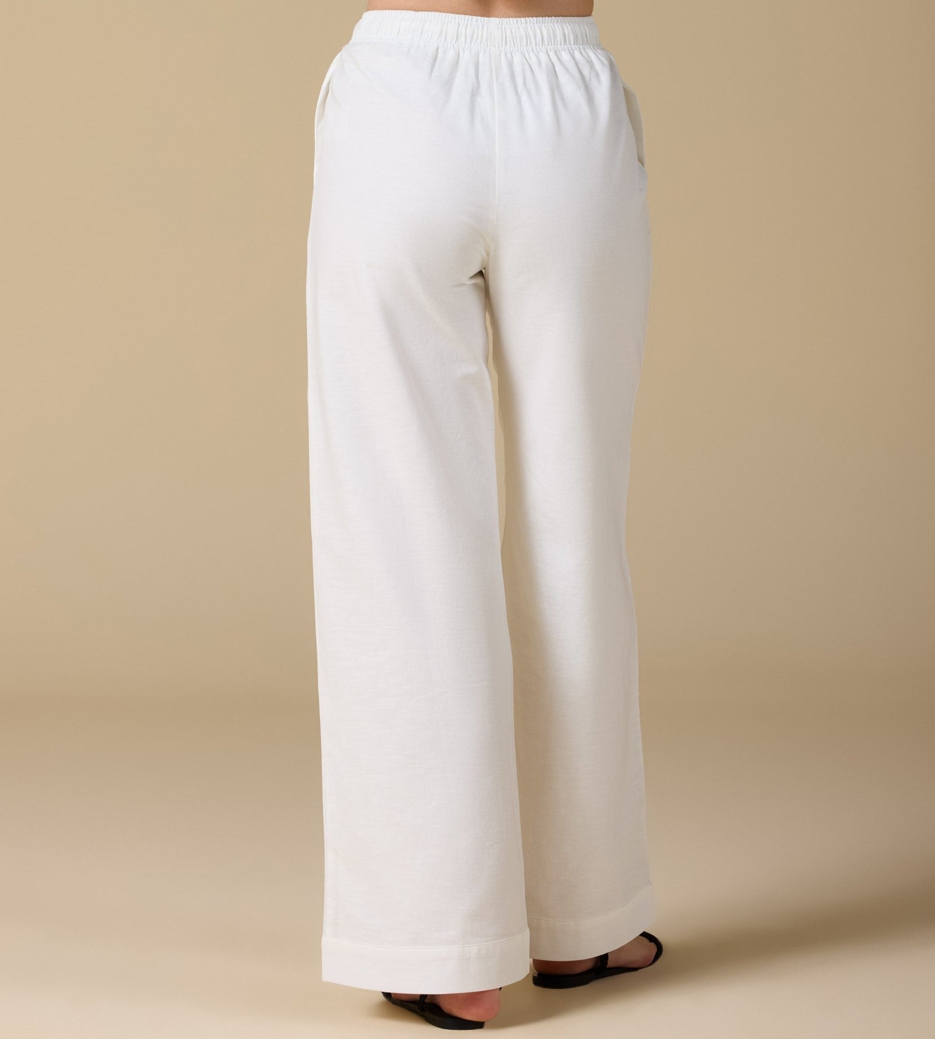 White Elastic Waistband Wide Leg Pants - shopaleena