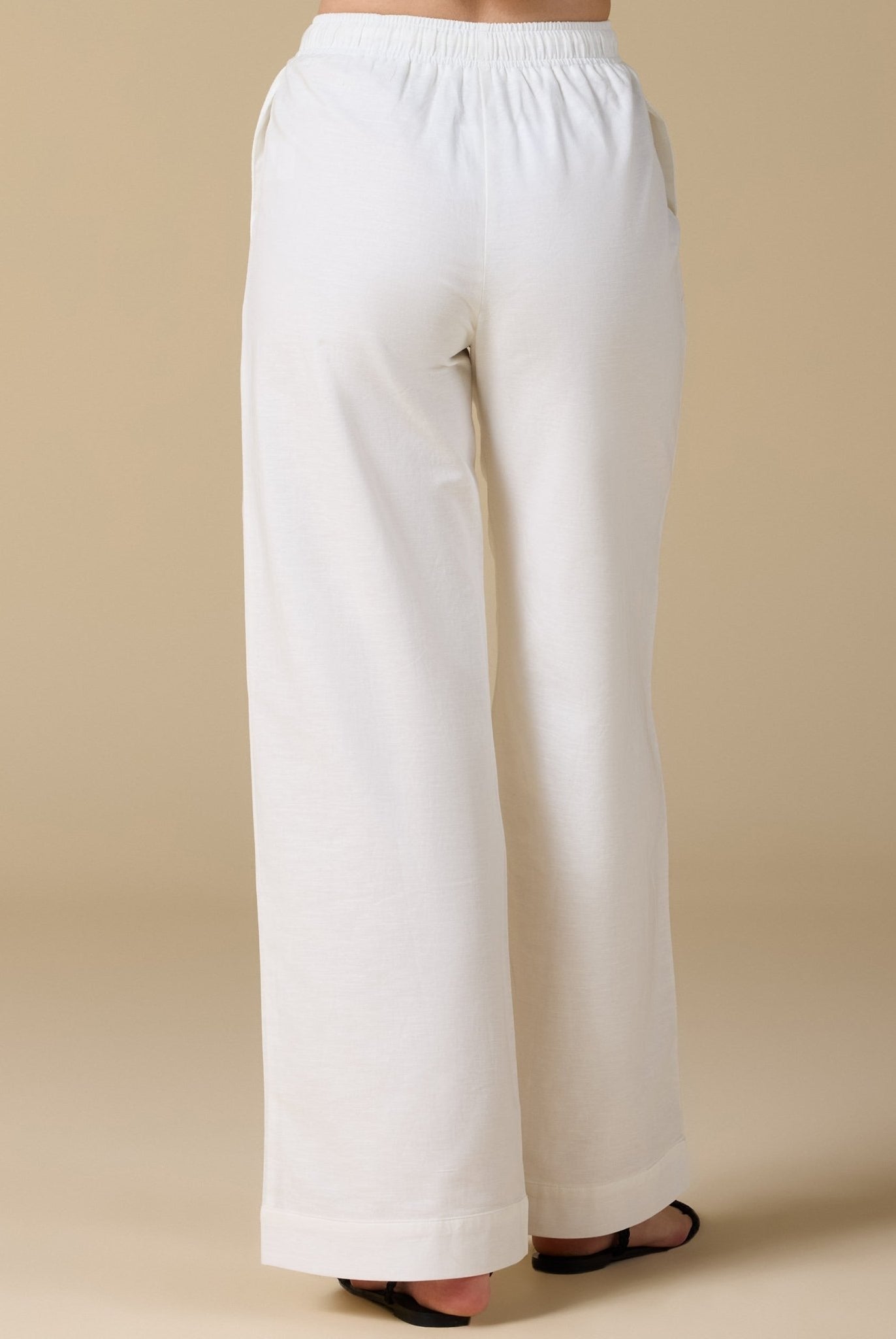 White Elastic Waistband Wide Leg Pants - shopaleena