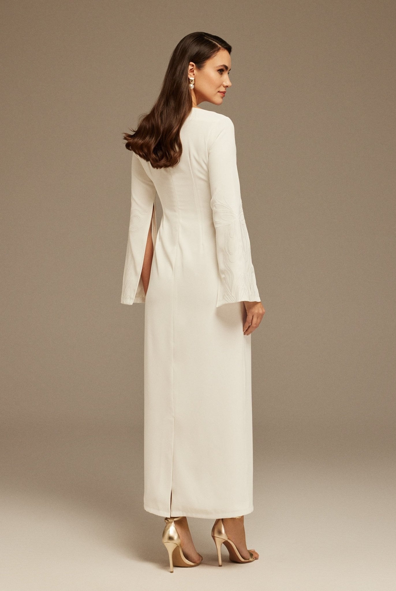 White Embroidered Sleeve Maxi Dress - shopaleena