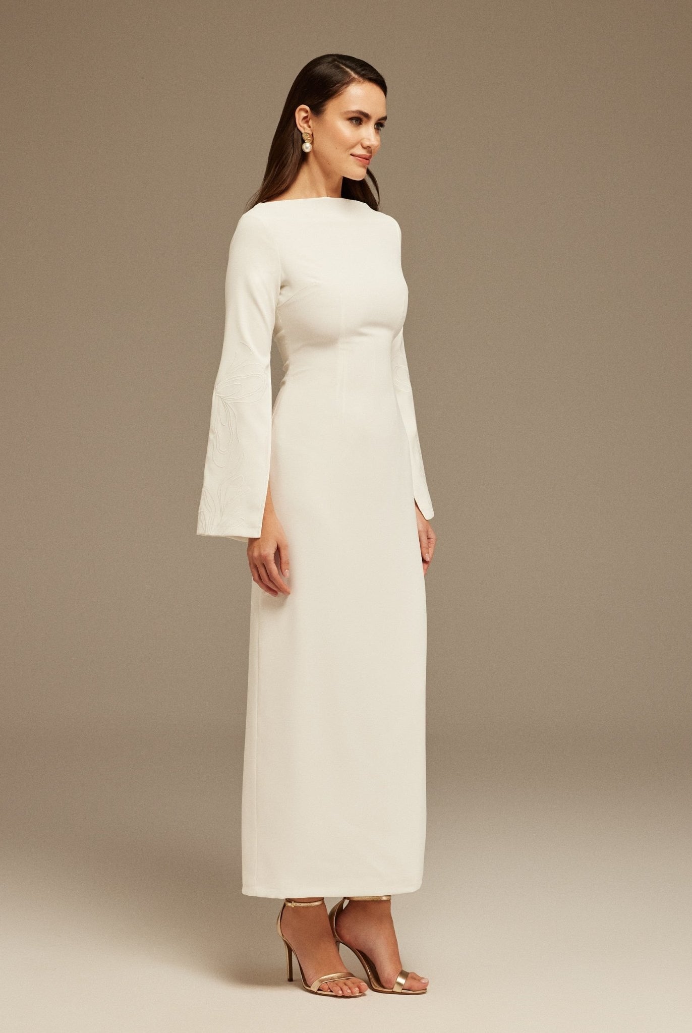 White Embroidered Sleeve Maxi Dress - shopaleena