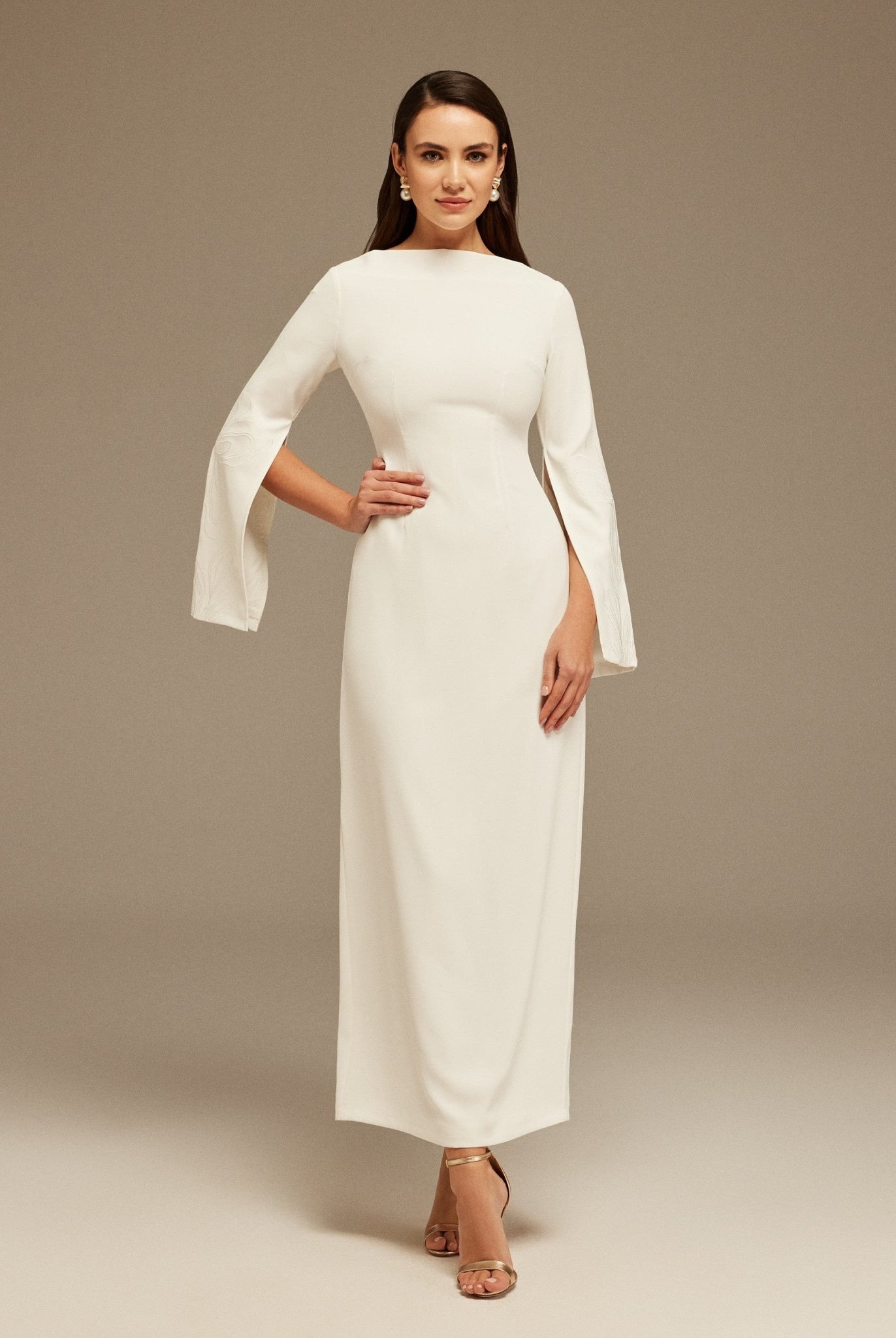 White Embroidered Sleeve Maxi Dress - shopaleena