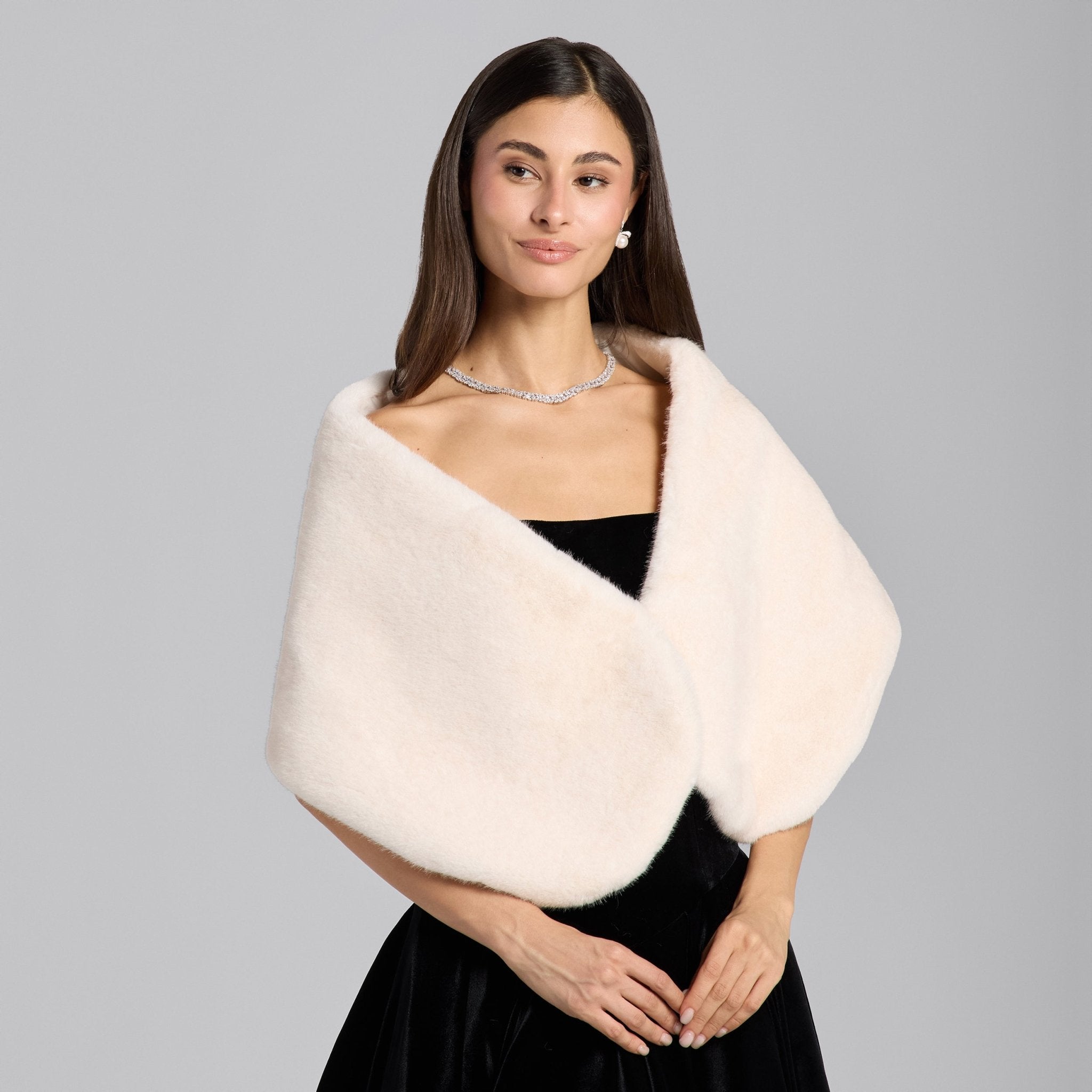White Faux Mink Fur Shawl - shopaleena