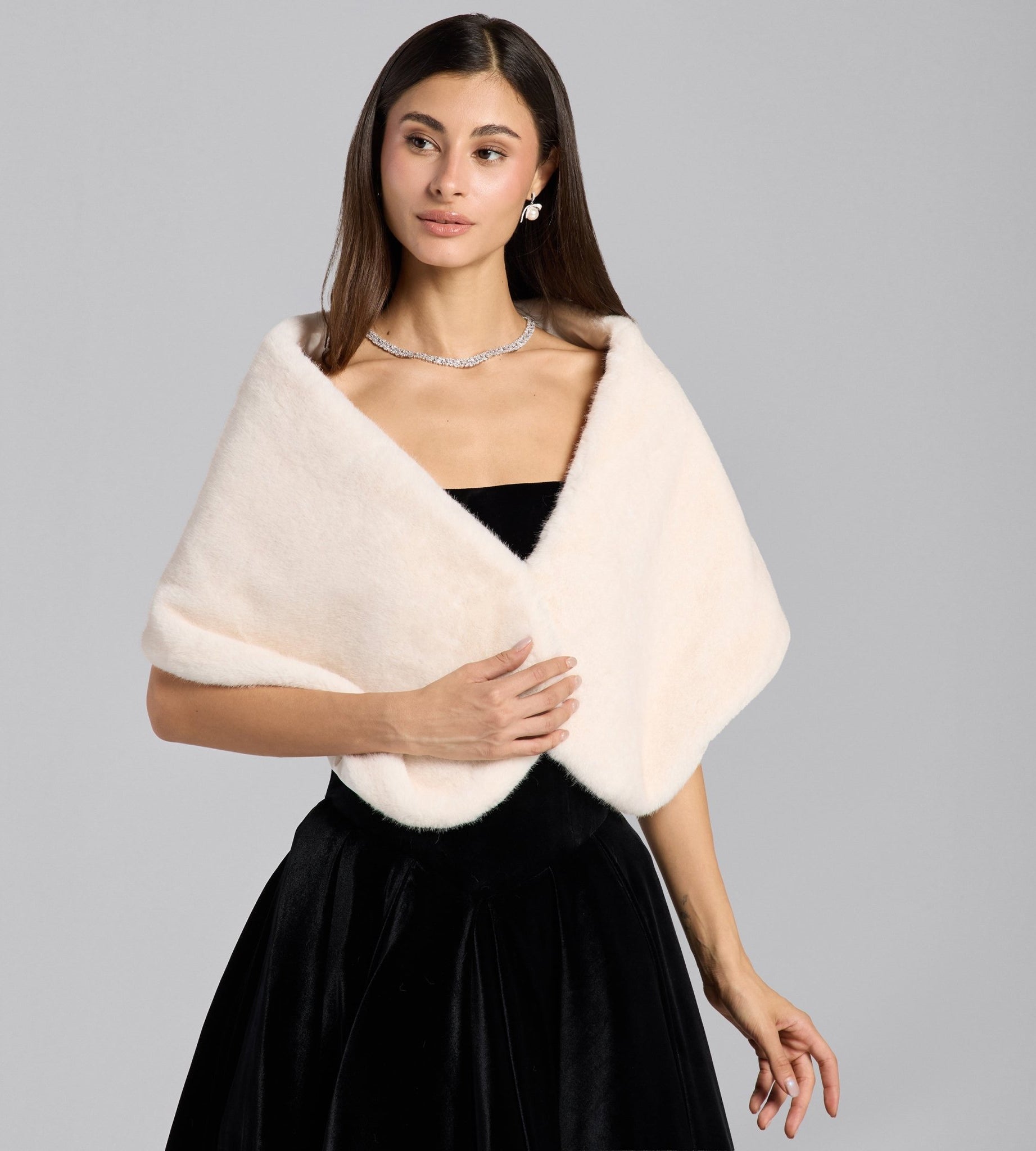 White Faux Mink Fur Shawl - shopaleena